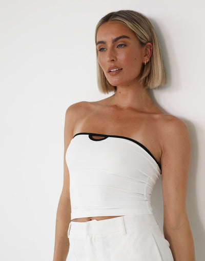 Teya Bandeau Top (White/Black) | Charcoal Clothing Exclusive - Contrast Detail Keyhole Top - Women's Top - Charcoal Clothing