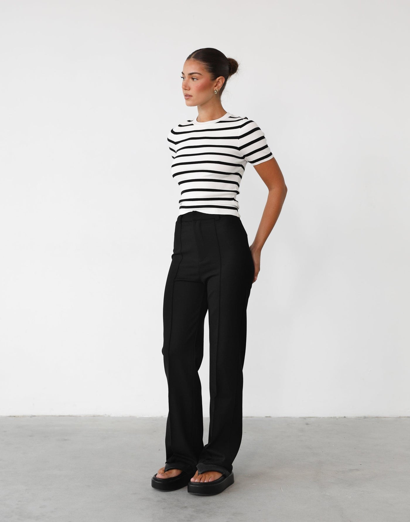 Francine Pants (Black) - High Waisted Pleated Detail Pants - Women's Pants - Charcoal Clothing