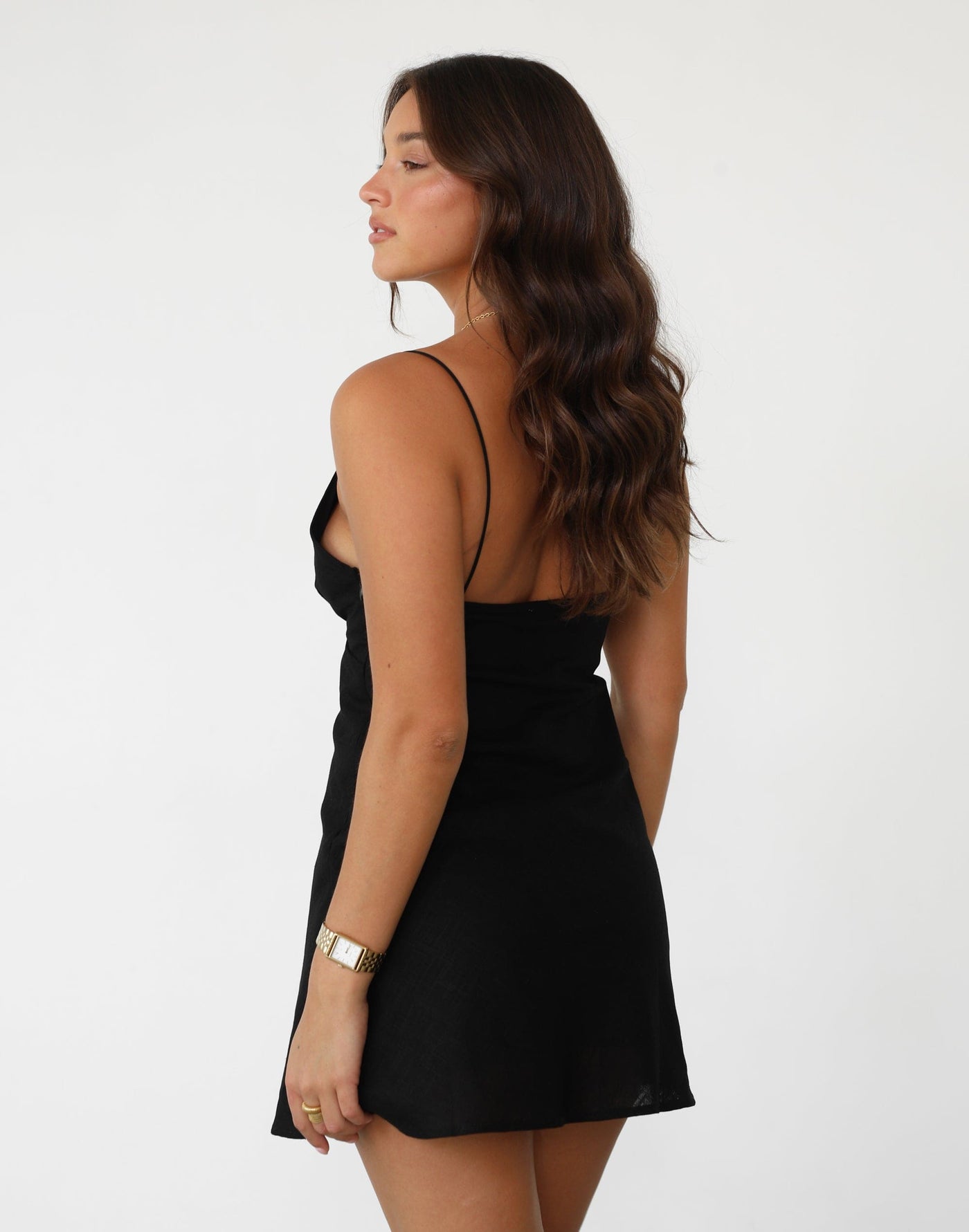 Vivi Mini Dress (Black) | Charcoal Exclusive - Gathered Linen Mini Dress - Women's Dress - Charcoal Clothing
