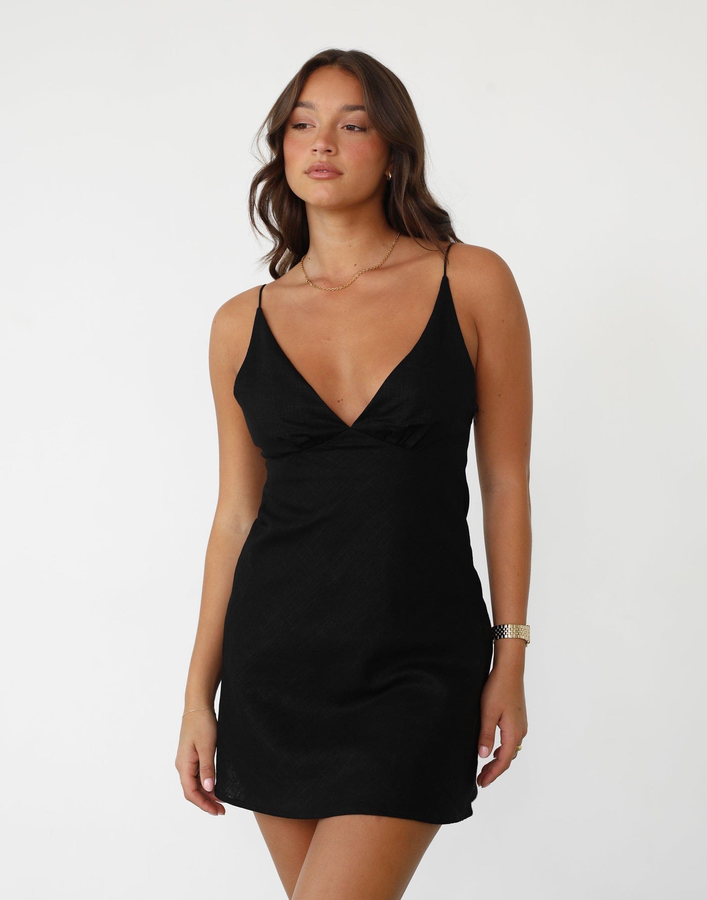 Vivi Mini Dress (Black) | Charcoal Exclusive - Gathered Linen Mini Dress - Women's Dress - Charcoal Clothing