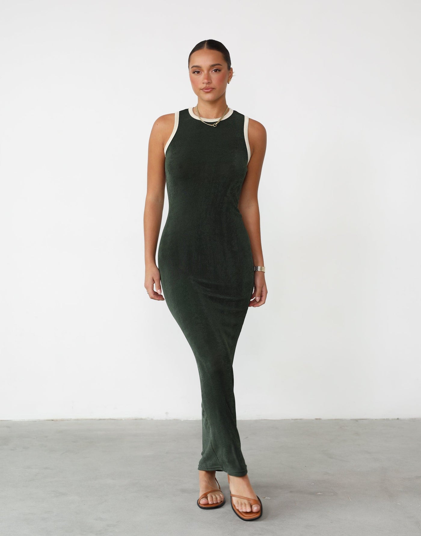 97' Maxi Dress (Forest) - By Lioness - Contrast Detail Racer Cut Maxi - Women's Dress - Charcoal Clothing