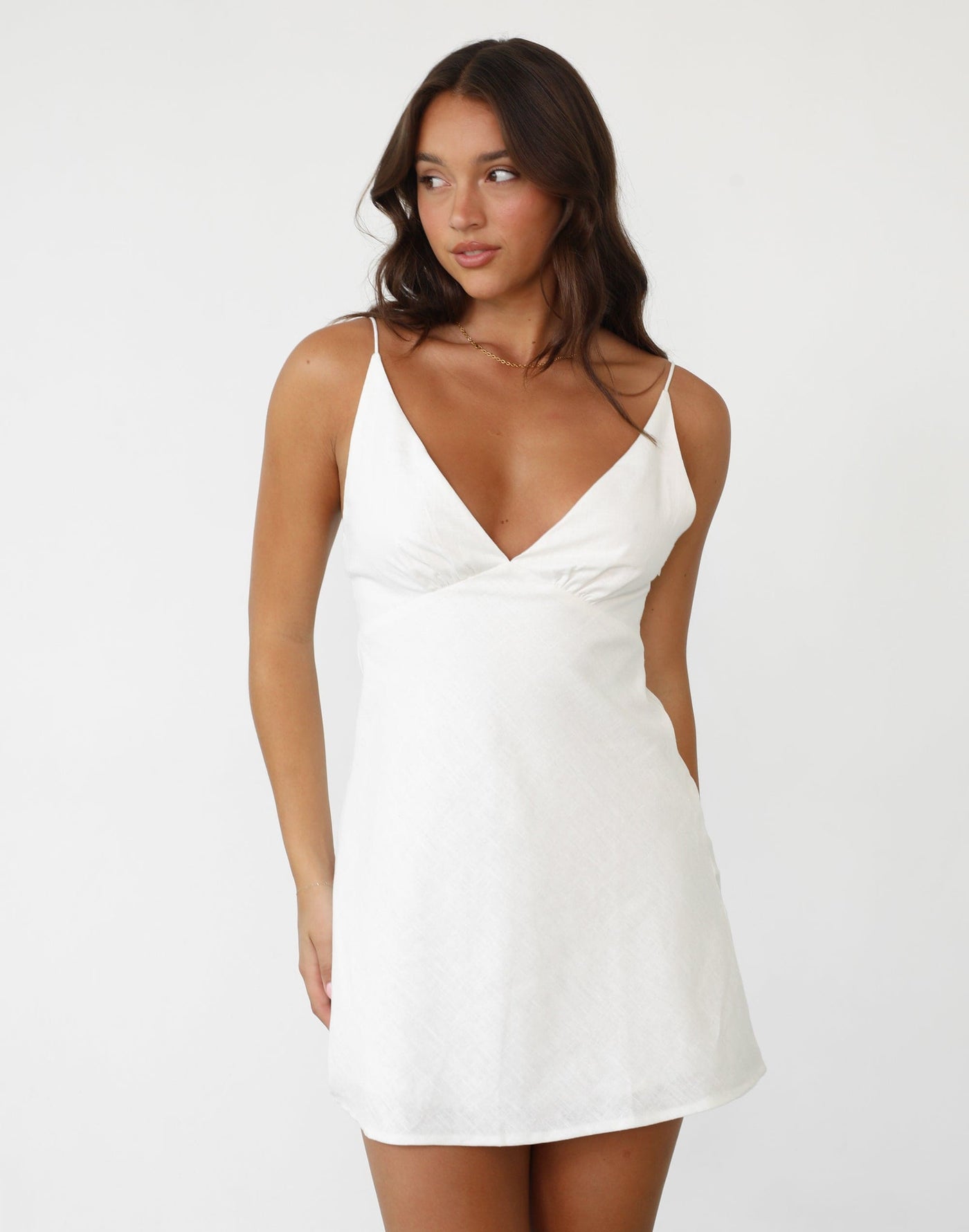 Vivi Mini Dress (Off White) | Charcoal Exclusive - Gathered Linen Mini Dress - Women's Dress - Charcoal Clothing