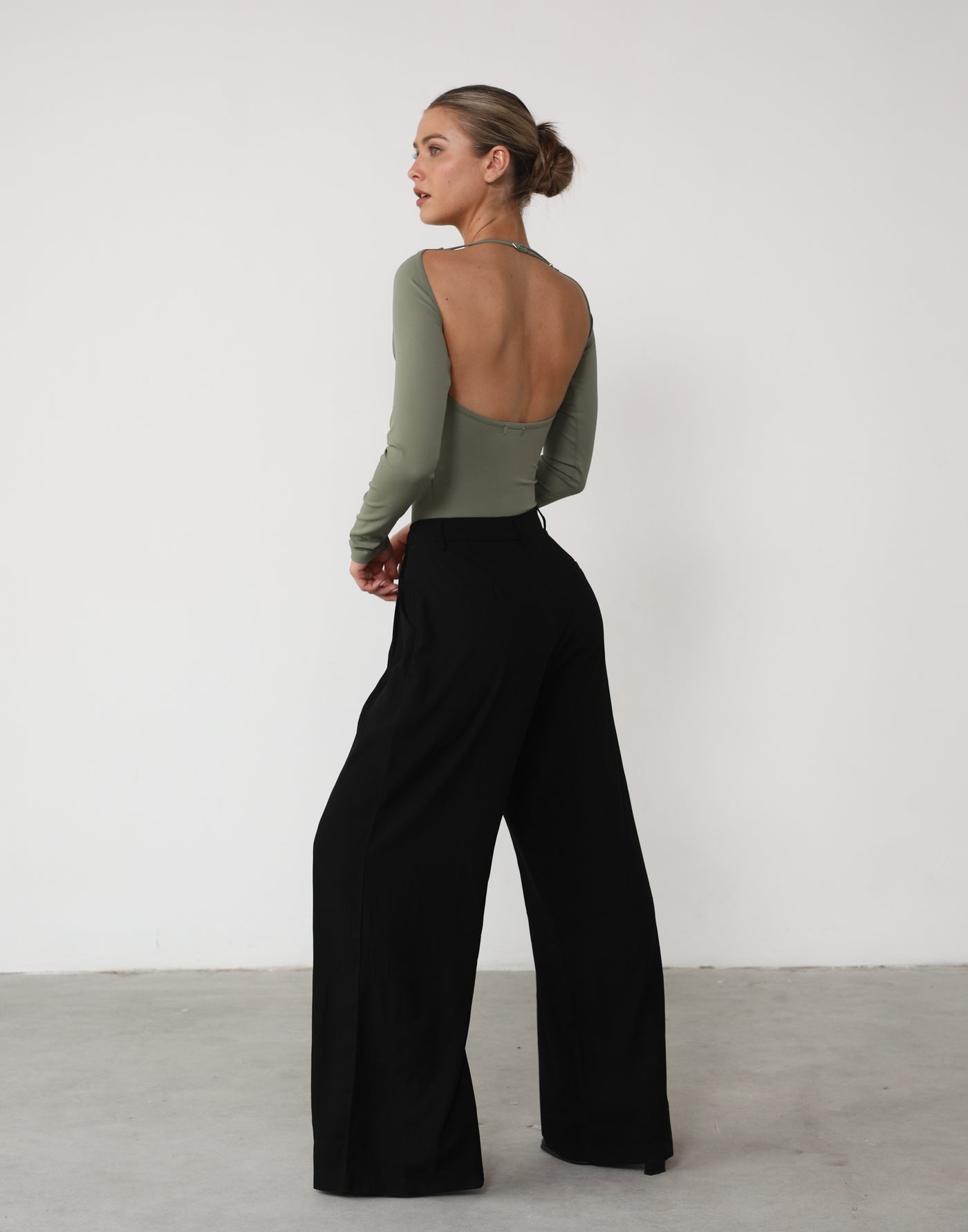 Nicky Bodysuit (Olive) - Long Sleeve Backless Bodysuit - Women's Top - Charcoal Clothing