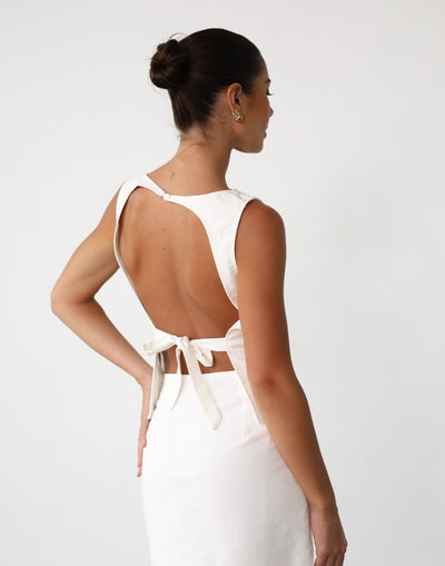 Adrianna Top (White) - White Open Back Linen Top - Women's Top - Charcoal Clothing