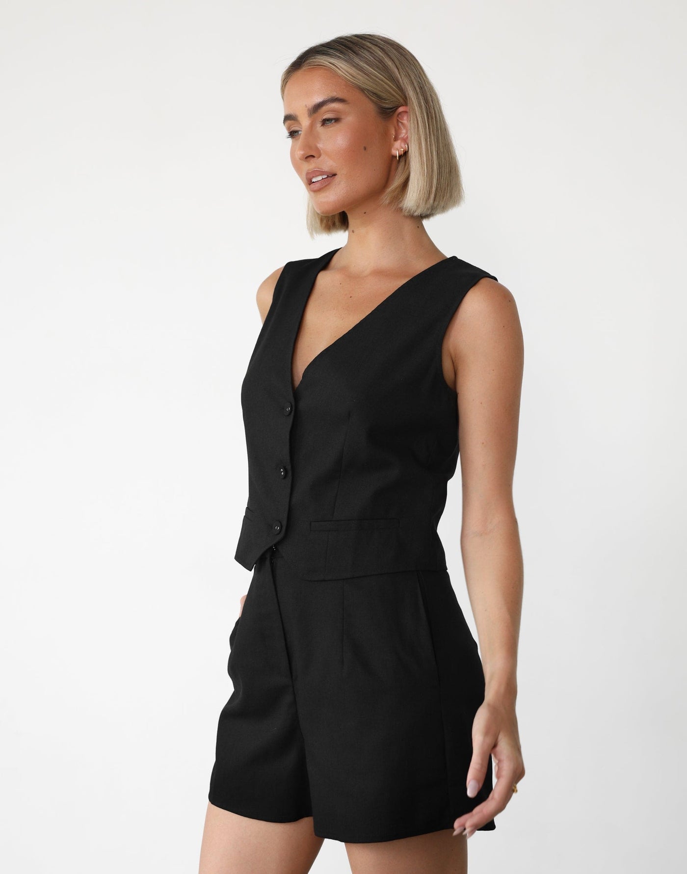 Rania Linen Vest (Black) | Charcoal Clothing Exclusive - Relaxed V Neck Vest - Women's Top - Charcoal Clothing