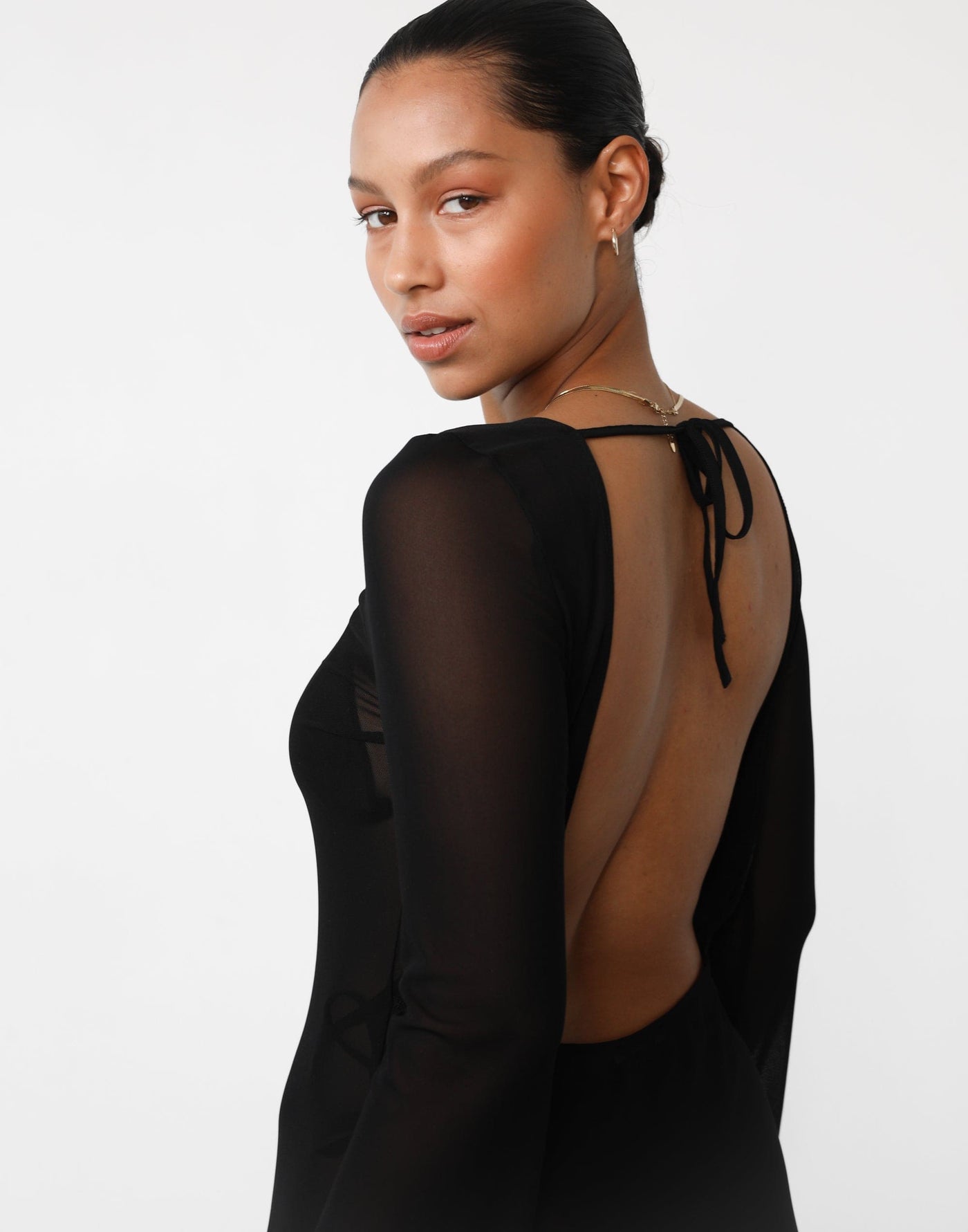 Make Waves Mini Dress (Black) Sheer Open Back Dress CHARCOAL