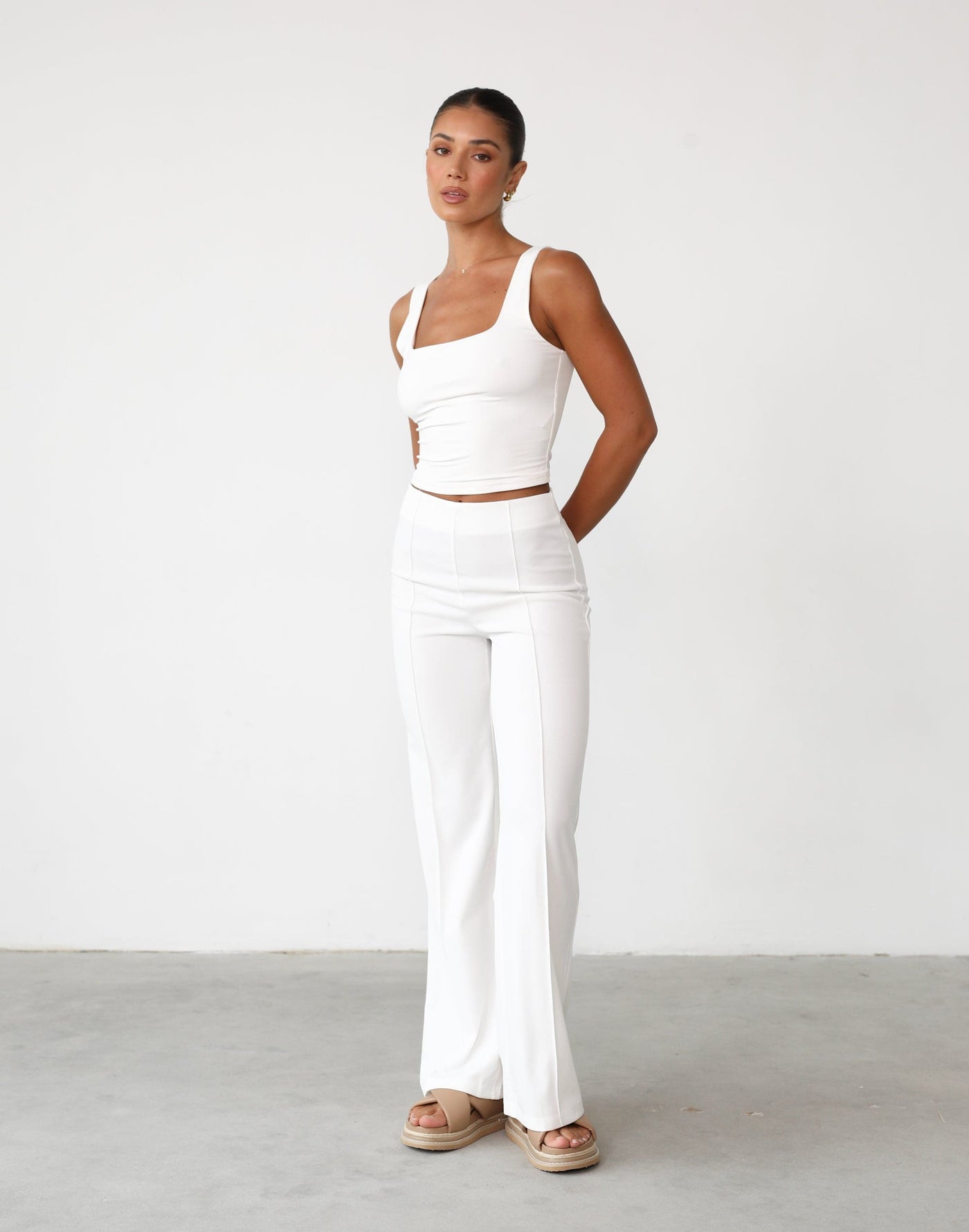 Baxter Pants (White) | High Waisted Pleated Pants - Women's Pants - Charcoal Clothing