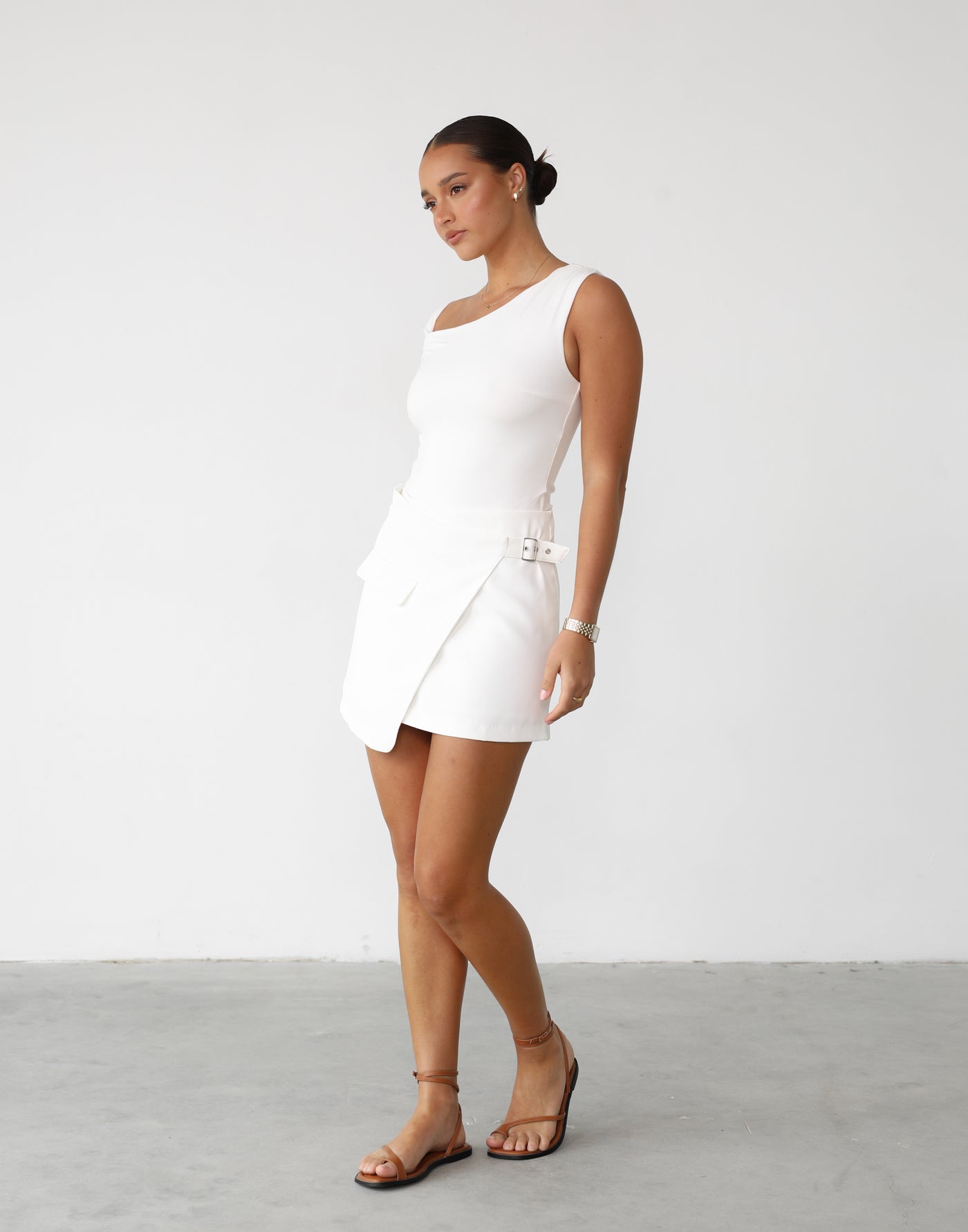 Kamala Mini Skirt (White) | Wrap Cargo Mini Skirt - Women's Skirt - Charcoal Clothing