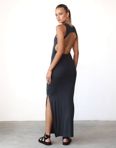 Forget It Maxi Dress (Charcoal) - Backless Detail Bodycon Maxi Dress - Women's Dress - Charcoal Clothing