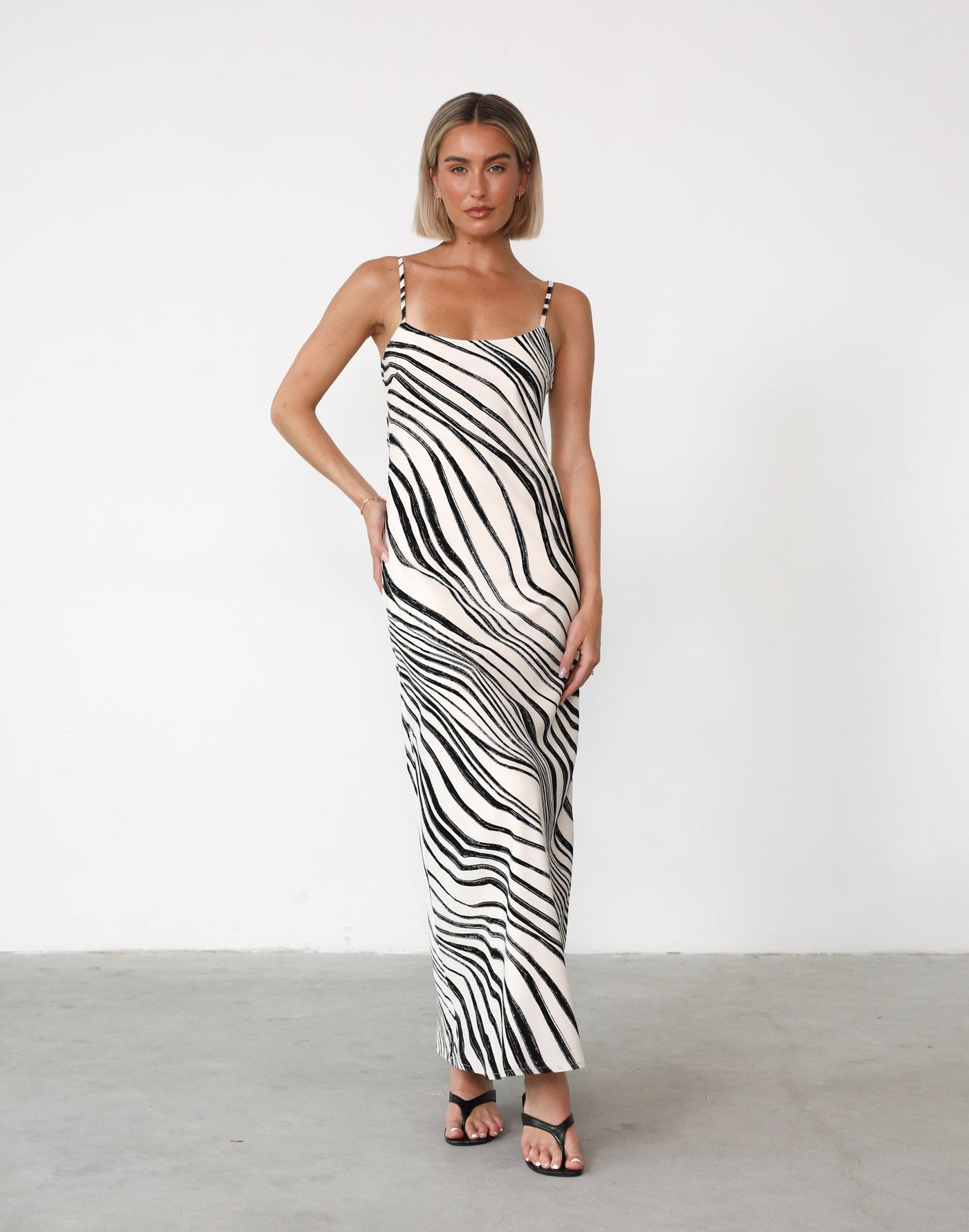 Kamilla Maxi Dress (Black/White) | Charcoal Clothing Exclusive - Diagonal Stripe Maxi Dress - Women's Dress - Charcoal Clothing