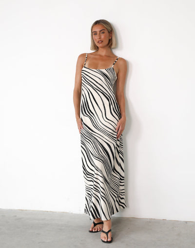 Kamilla Maxi Dress (Black/White) | Charcoal Clothing Exclusive - Diagonal Stripe Maxi Dress - Women's Dress - Charcoal Clothing