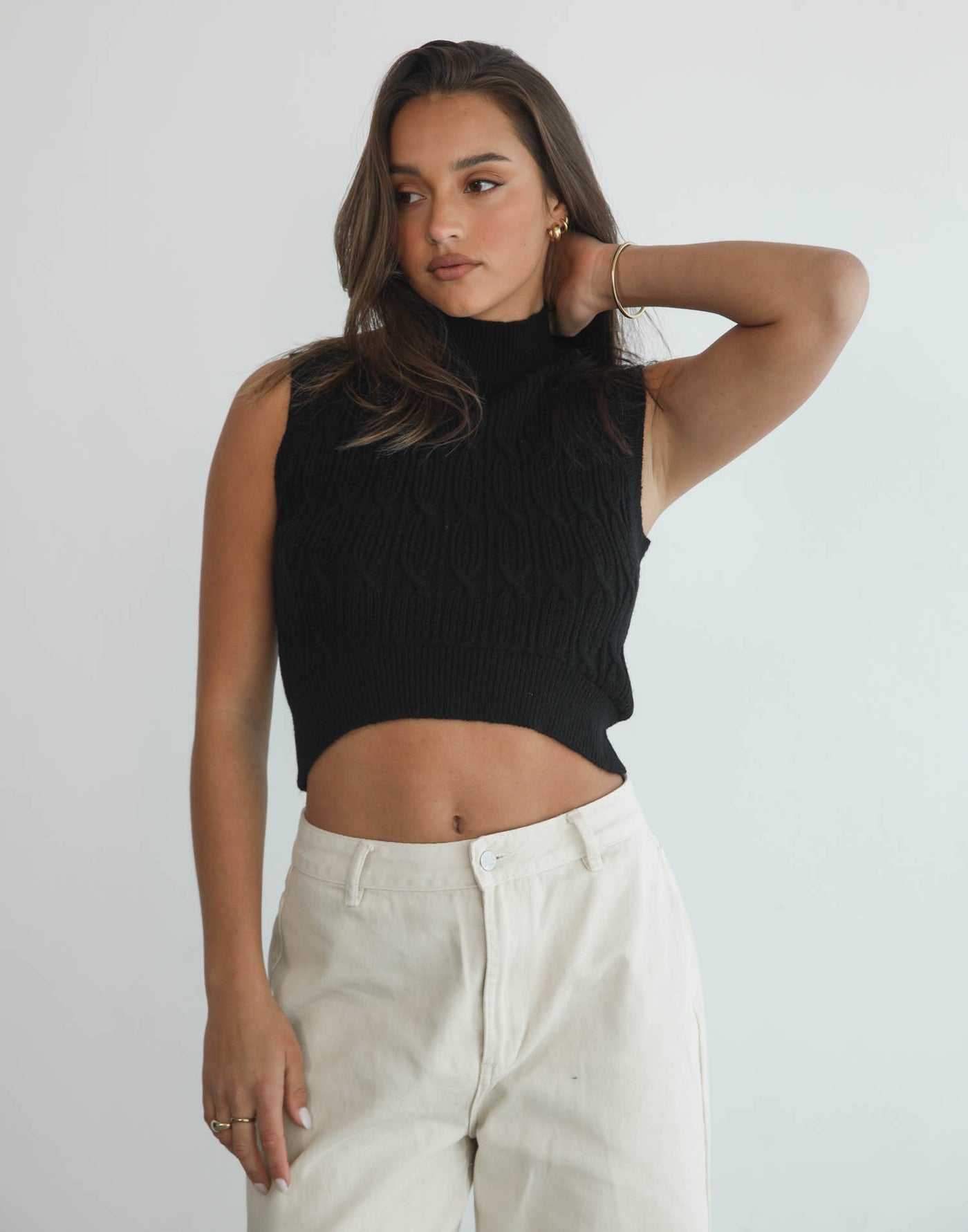 Anya Knit Crop Top (Black) - High Neck Knit Crop Top - Women's Top - Charcoal Clothing