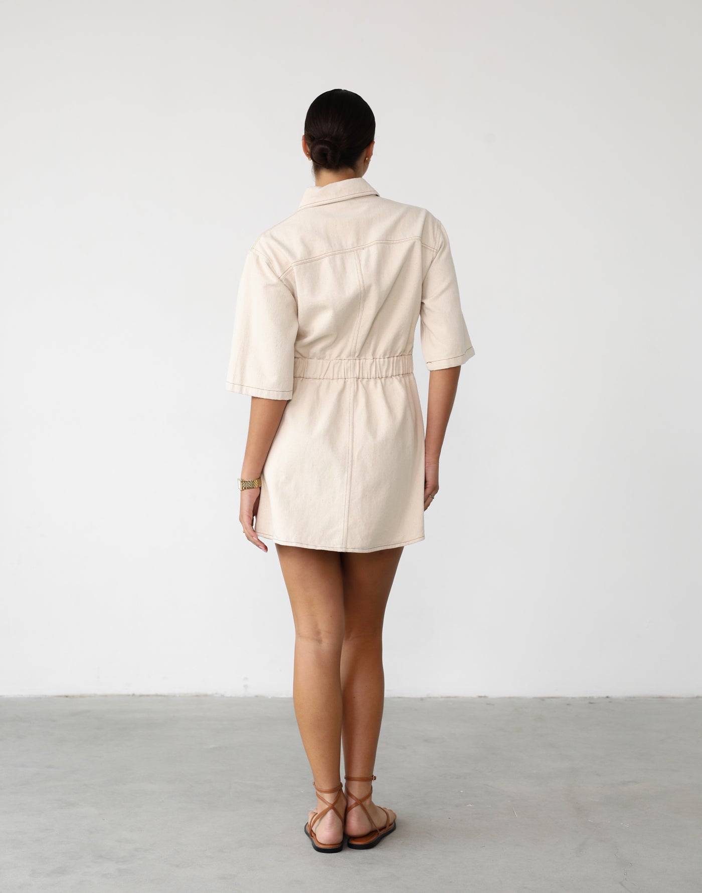 Hadid Mini Dress (Oat) | Button Up Mini Dress - Women's Dress - Charcoal Clothing