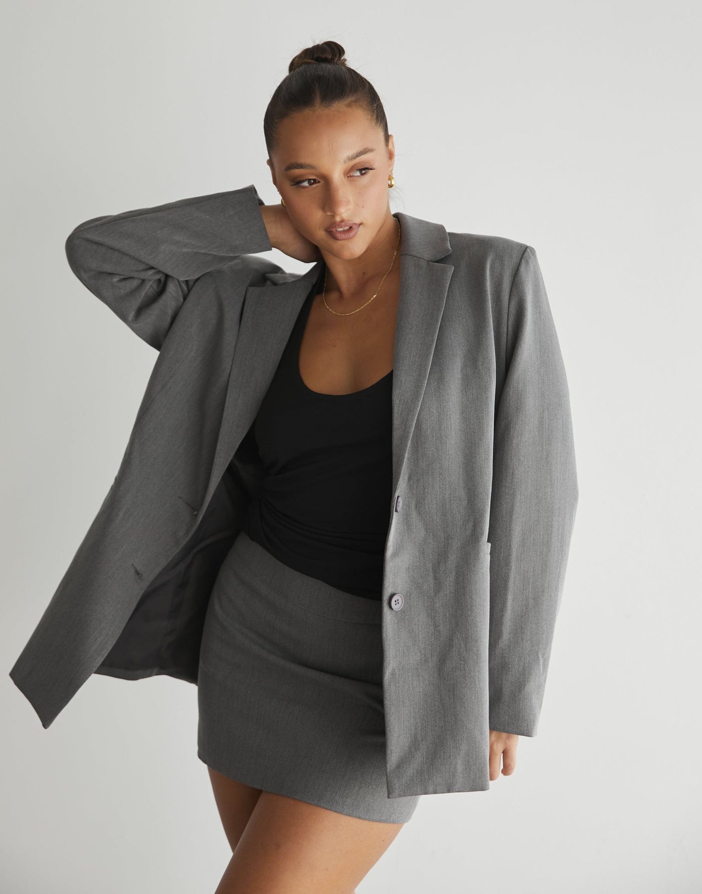 Ashwood Mini Skirt (Grey) - Mid-Rise Mini Skirt - Women's Skirt - Charcoal Clothing