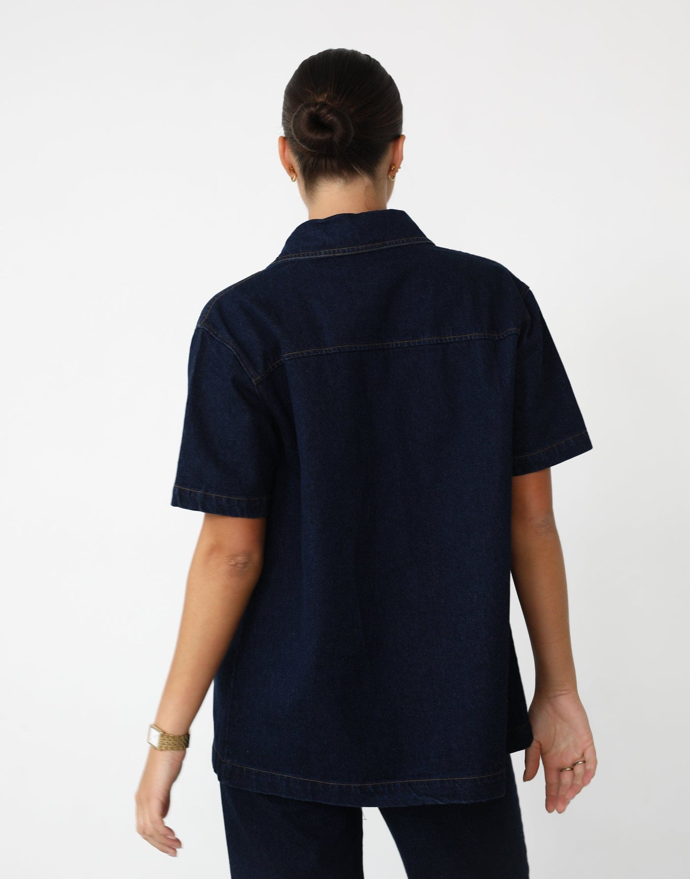 Lili Denim Shirt (Dark Denim) - Button Up Shirt with Pocket - Women's Top - Charcoal Clothing