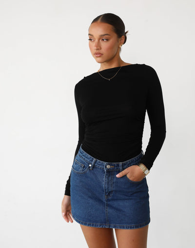 Sera Long Sleeve Top (Black) | Ruched Detail Long Sleeve Top - Women's Top - Charcoal Clothing