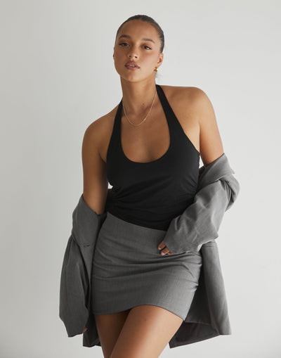 Ashwood Mini Skirt (Grey) - Mid-Rise Mini Skirt - Women's Skirt - Charcoal Clothing