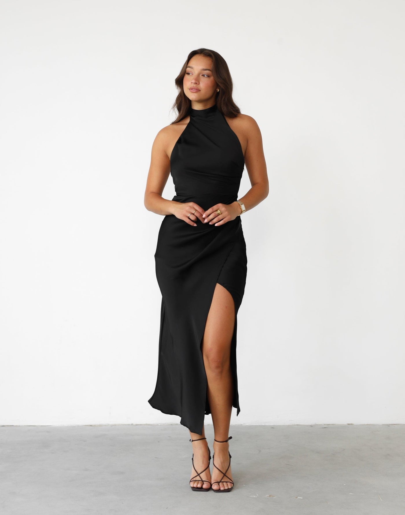 Flor Maxi Dress (Black) | High Neck Maxi Dress - Women's Dress - Charcoal Clothing