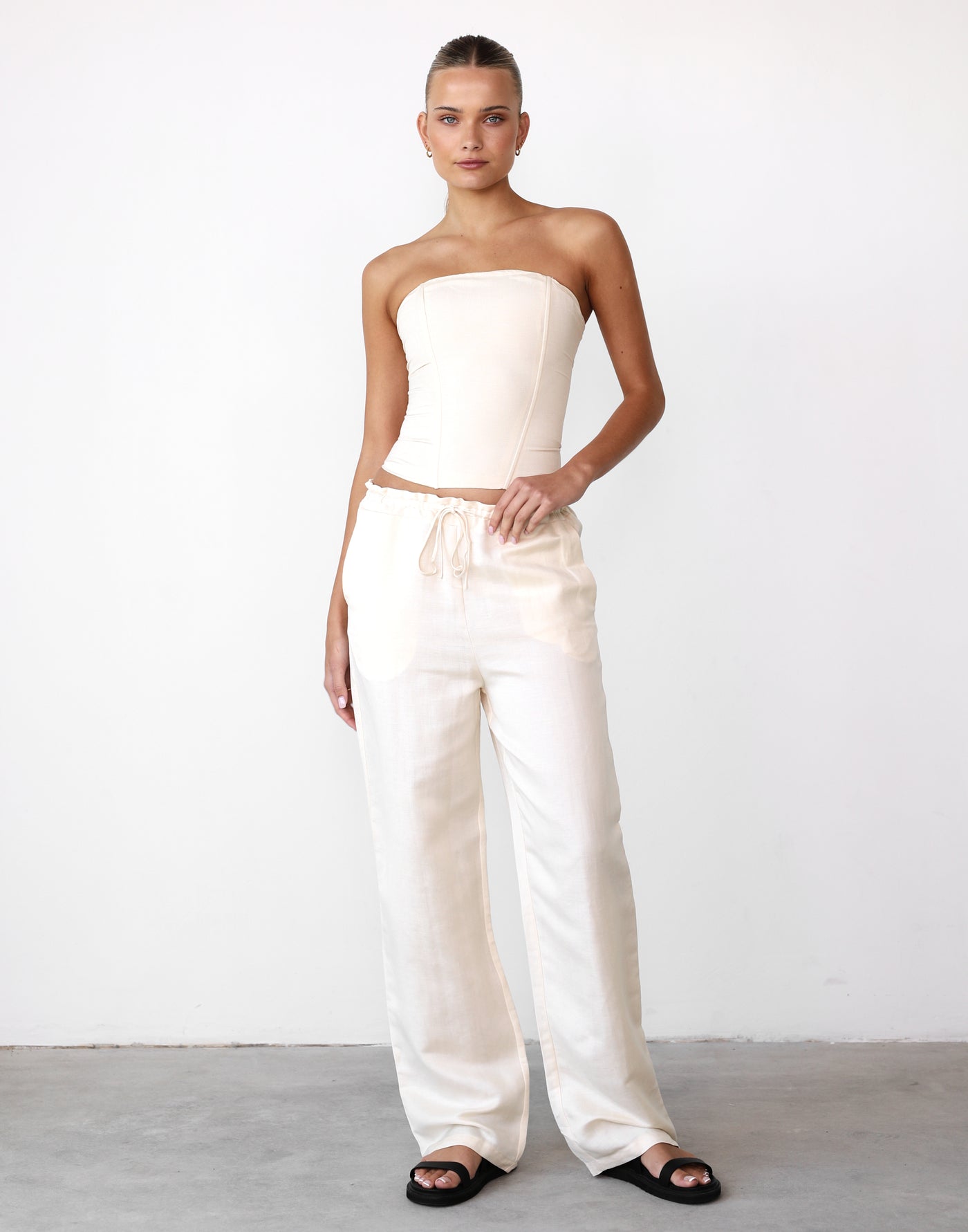 La Palma Pant (Off White) - By Lioness - Relaxed Baggy Drawstring Pant - Women's Pants - Charcoal Clothing