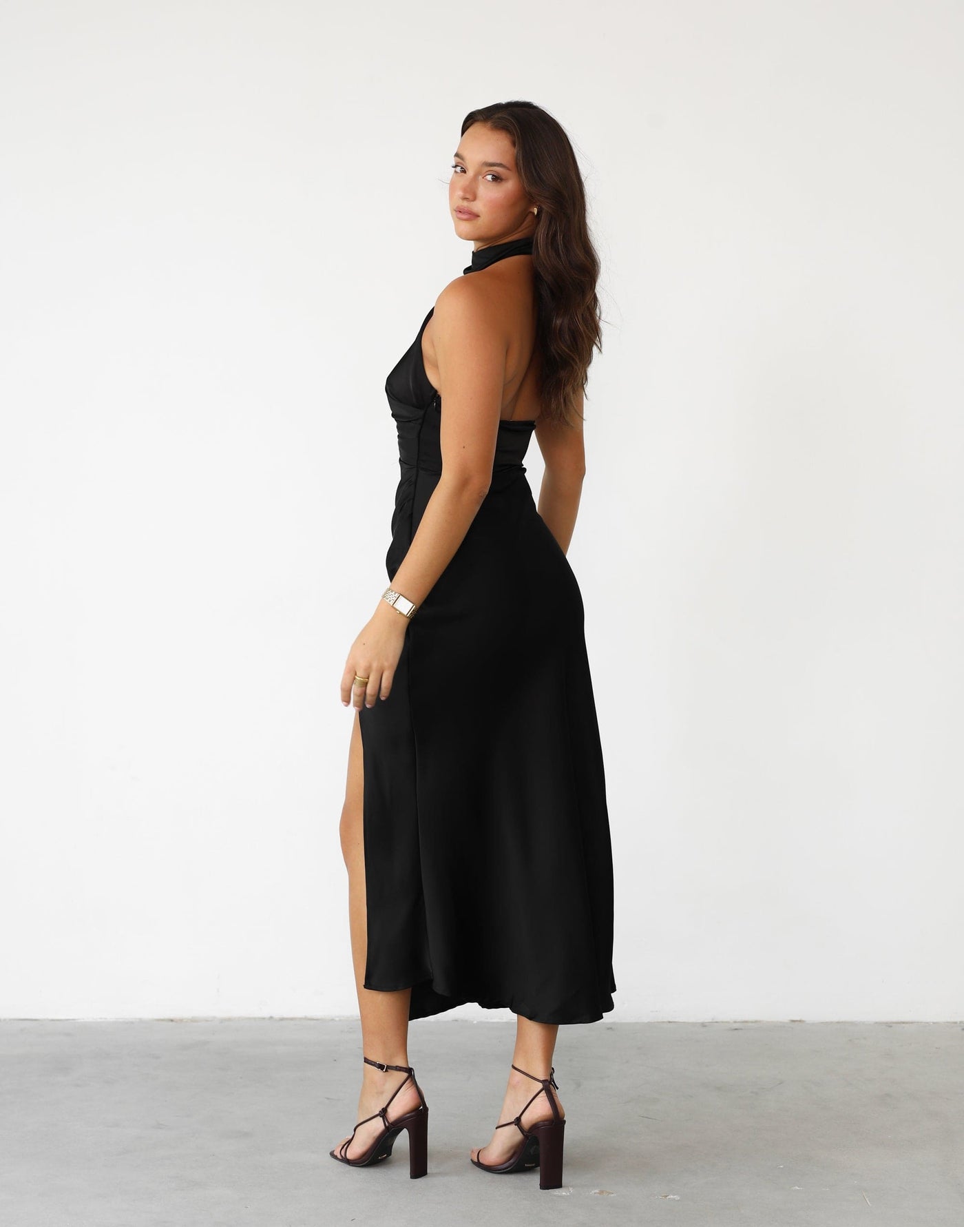 Flor Maxi Dress (Black) | High Neck Maxi Dress - Women's Dress - Charcoal Clothing