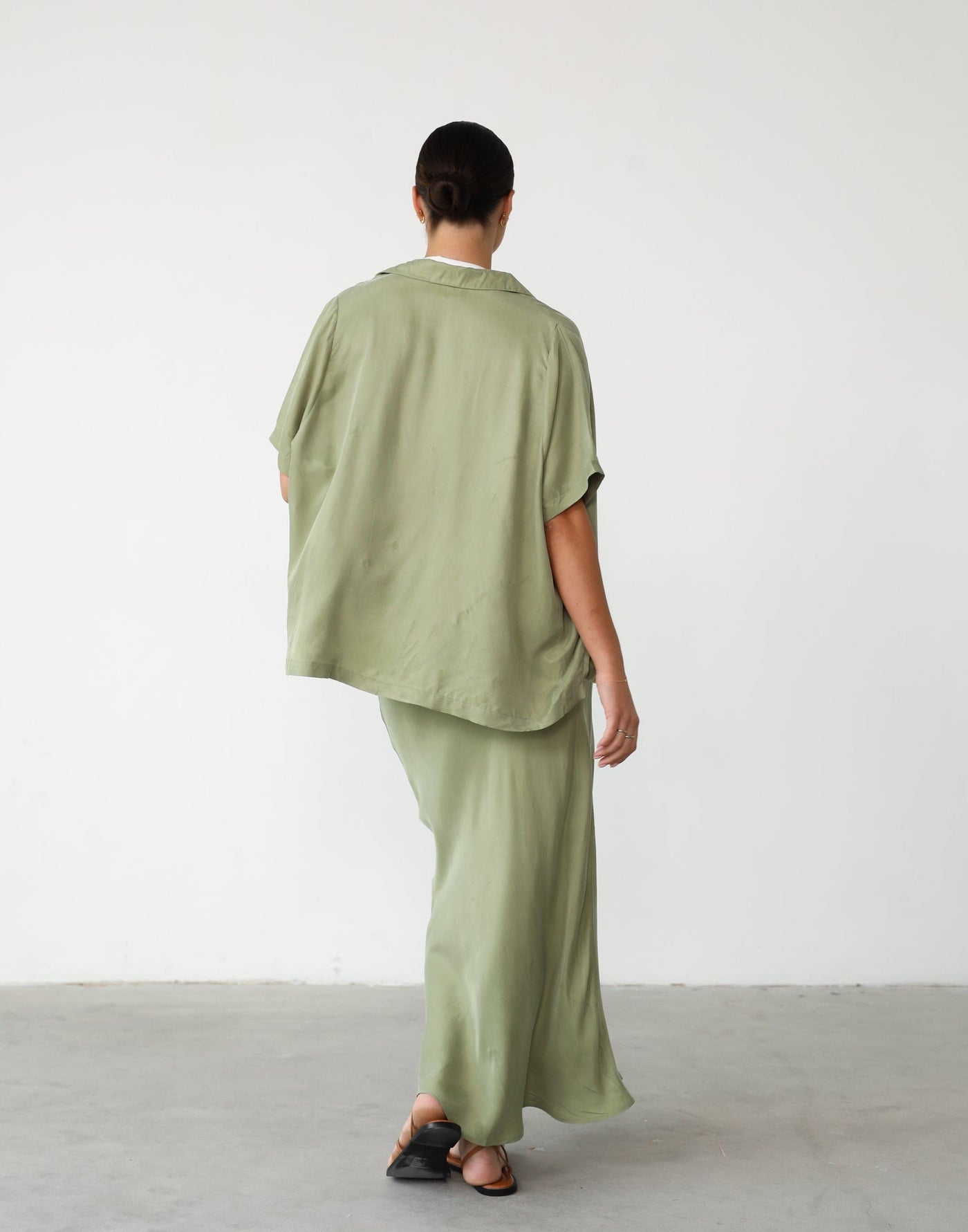 Amalie Shirt (Pistachio) - Light Green Short Sleeve Button Up Cupro Shirt - Women's Top - Charcoal Clothing