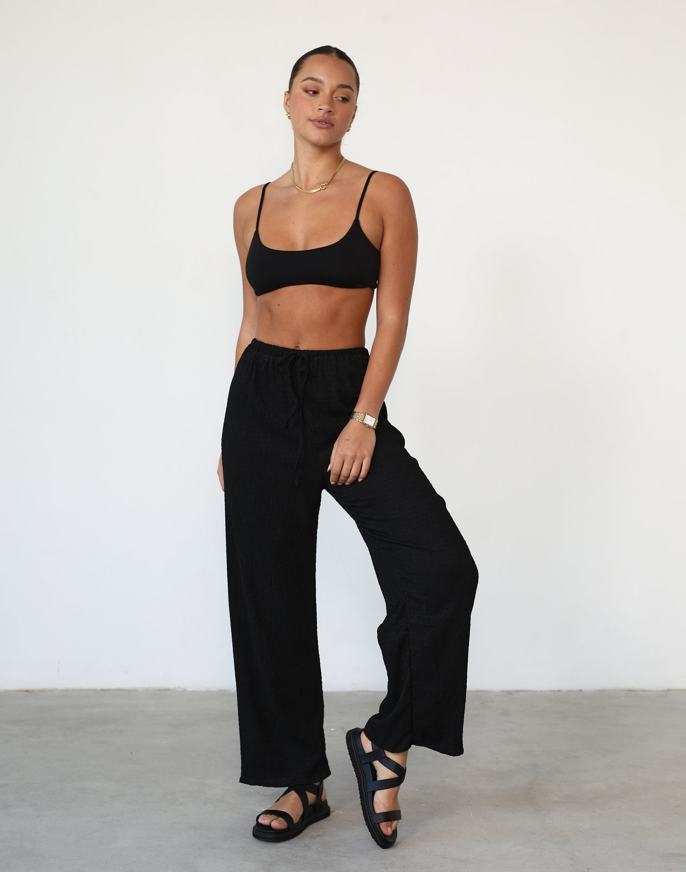 Malti Pants (Black) - Drawstring Relaxed Textured Pants - Women's Pants - Charcoal Clothing