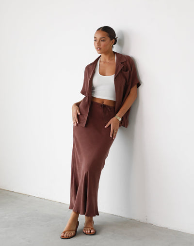 Amalie Maxi Skirt (Chestnut) - Cocoa Brown Elasticated Tie Up Maxi Skirt - Women's Skirt - Charcoal Clothing