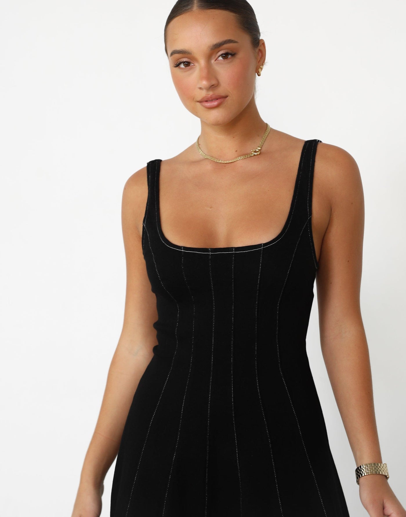 Kella Denim Maxi Dress (Black) - A-line Denim Maxi Dress - Women's Dress - Charcoal Clothing