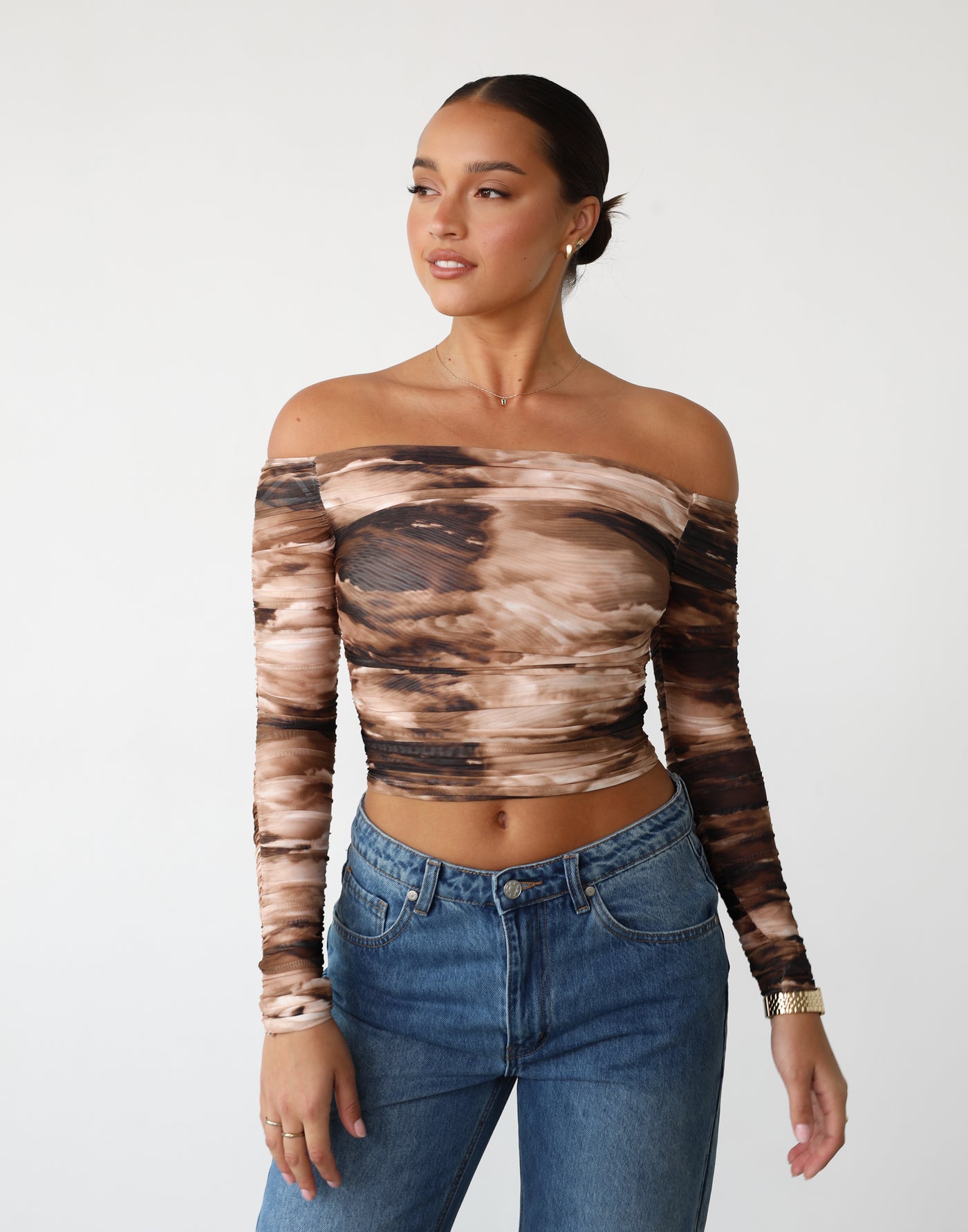 Shelley Top (Storm Print) | Off The Shoulder Top - Women's Top - Charcoal Clothing