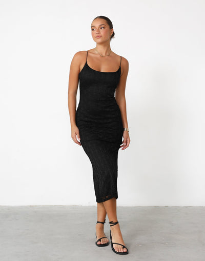 Araceli Midi Dress (Black) - Lace Overlay Maxi Dress - Women's Dress - Charcoal Clothing