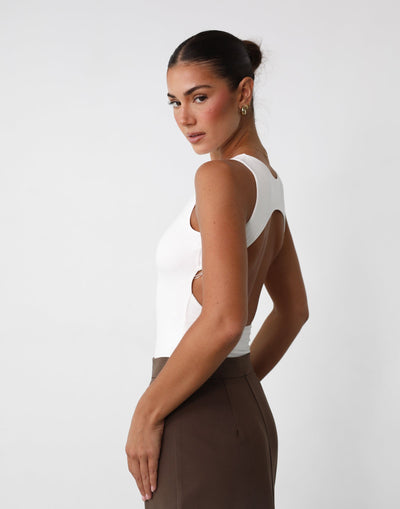 Forget It Bodysuit (White) - Open Back Sleeveless Bodysuit - Women's Top - Charcoal Clothing