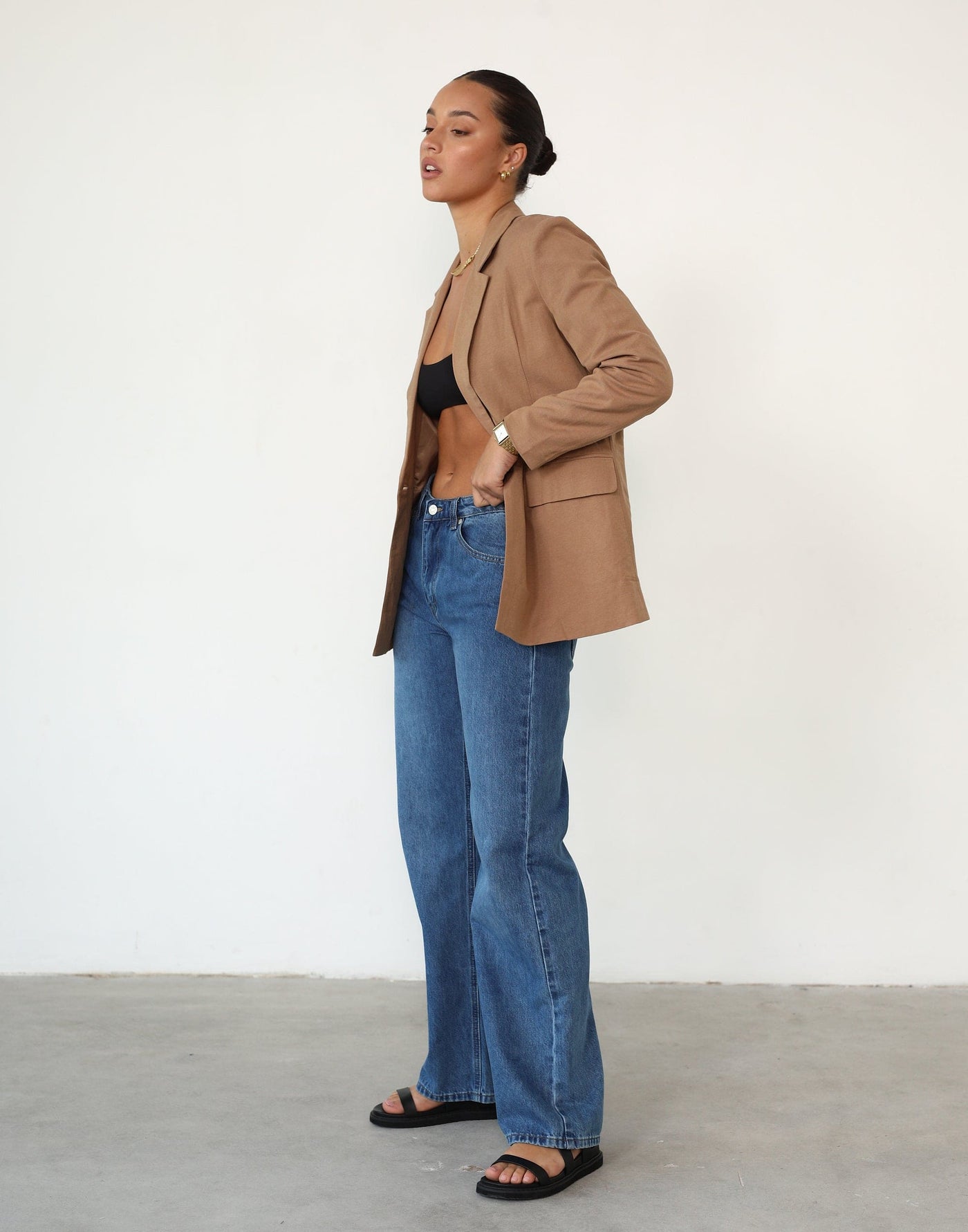 Rina Blazer (Mocha) - Oversized Single Button V Neck Blazer - Women's Outerwear - Charcoal Clothing