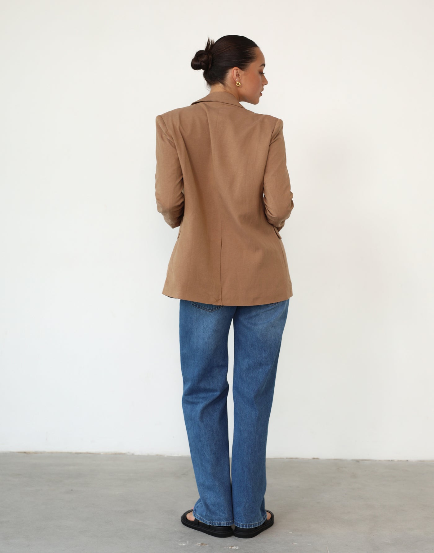 Rina Blazer (Mocha) - Oversized Single Button V Neck Blazer - Women's Outerwear - Charcoal Clothing