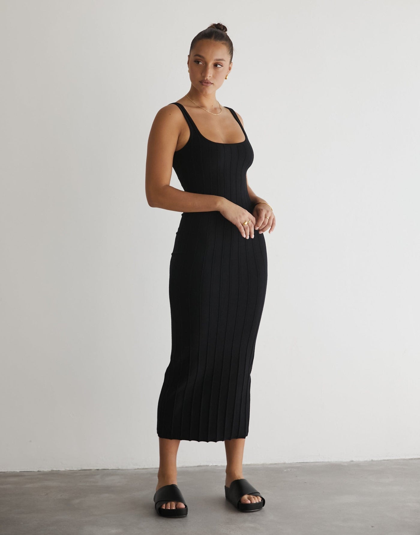 Ephemeral Maxi Dress (Black) - Black Ribbed Knit Maxi Dress - Women's Dress - Charcoal Clothing