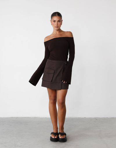 Scottie Mini Skirt (Chocolate) - Wrap Around Cargo Skirt - Women's Skirt - Charcoal Clothing