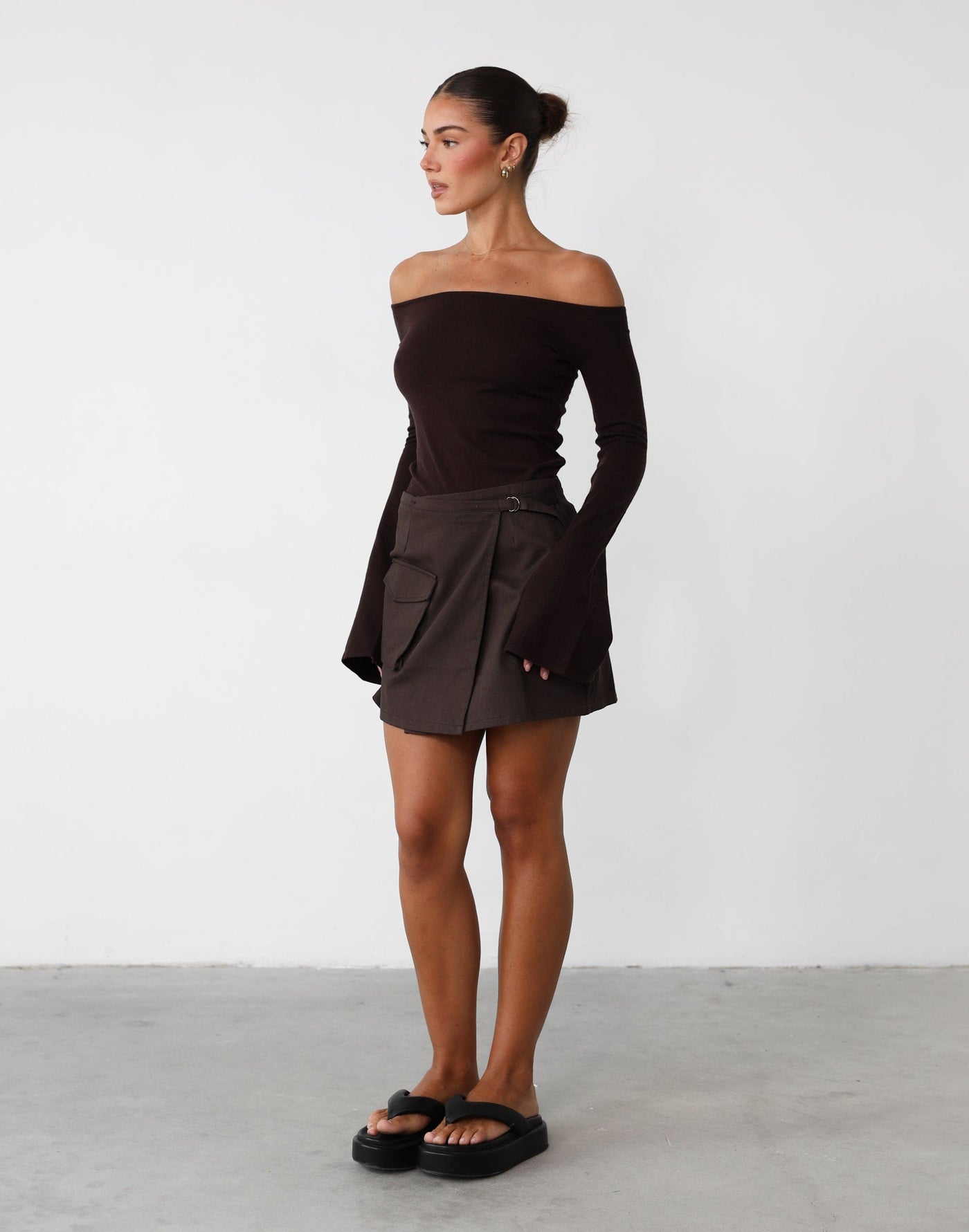 Scottie Mini Skirt (Chocolate) - Wrap Around Cargo Skirt - Women's Skirt - Charcoal Clothing