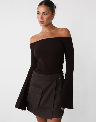 Luna Long Sleeve Top (Chocolate) - Backless Fitted Long Sleeve Top - Women's Top - Charcoal Clothing