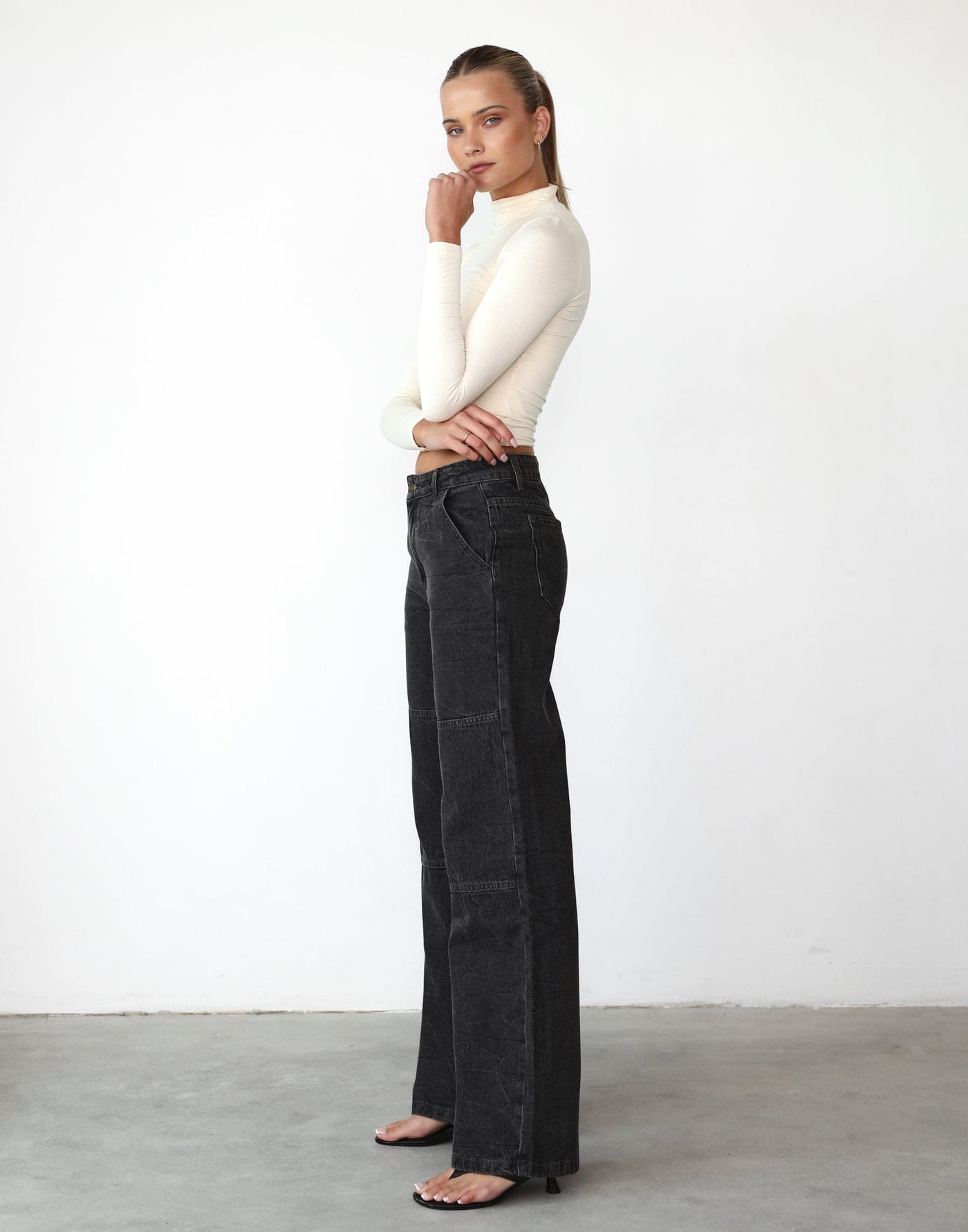 Freedom Jean (Washed Charcoal) - By Lioness - Low Rise Straight Leg Baggy Jean - Women's Pants - Charcoal Clothing