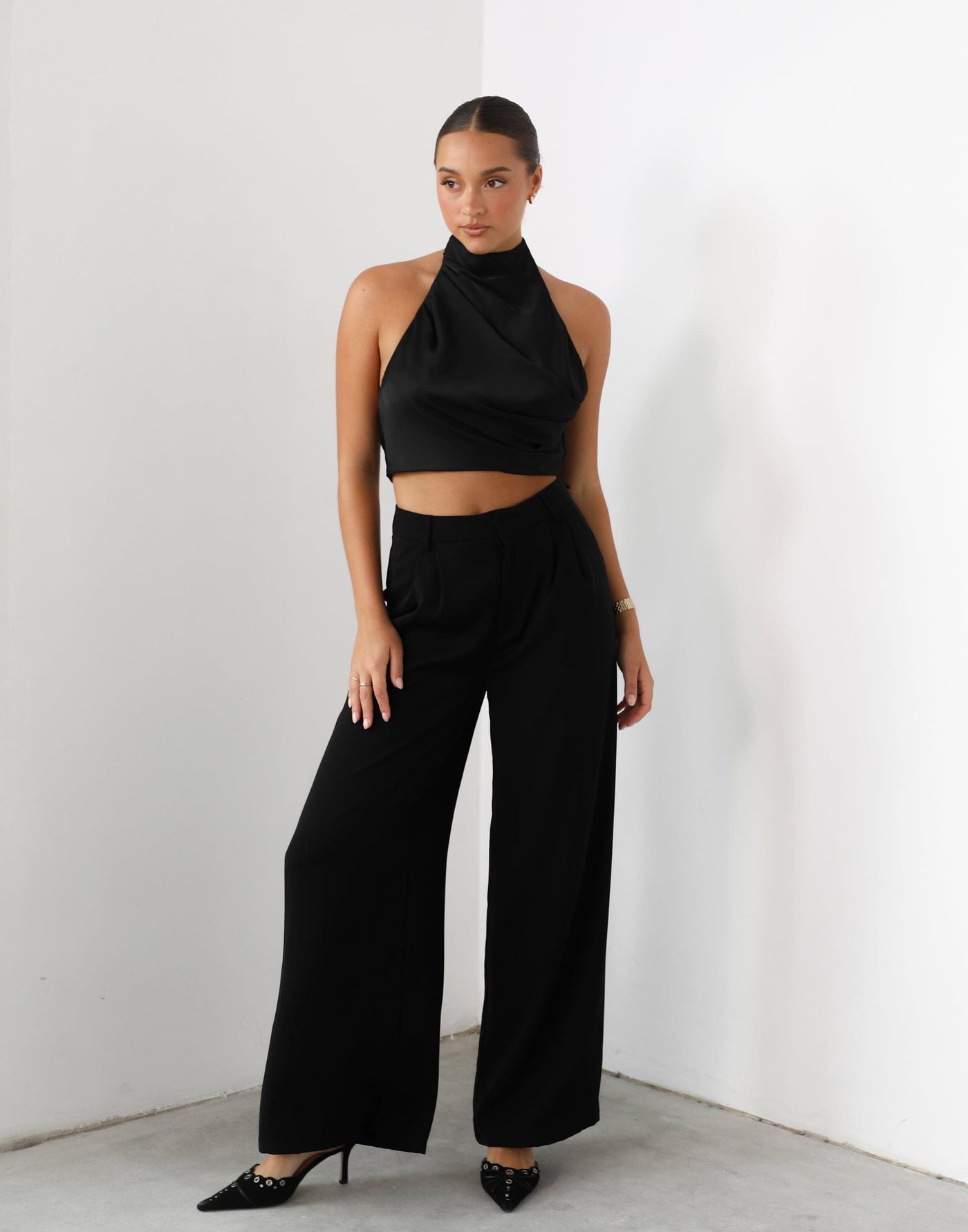 Chicago Pants (Black) - High Rise Tailored Wide Leg Pants - Women's Pants - Charcoal Clothing