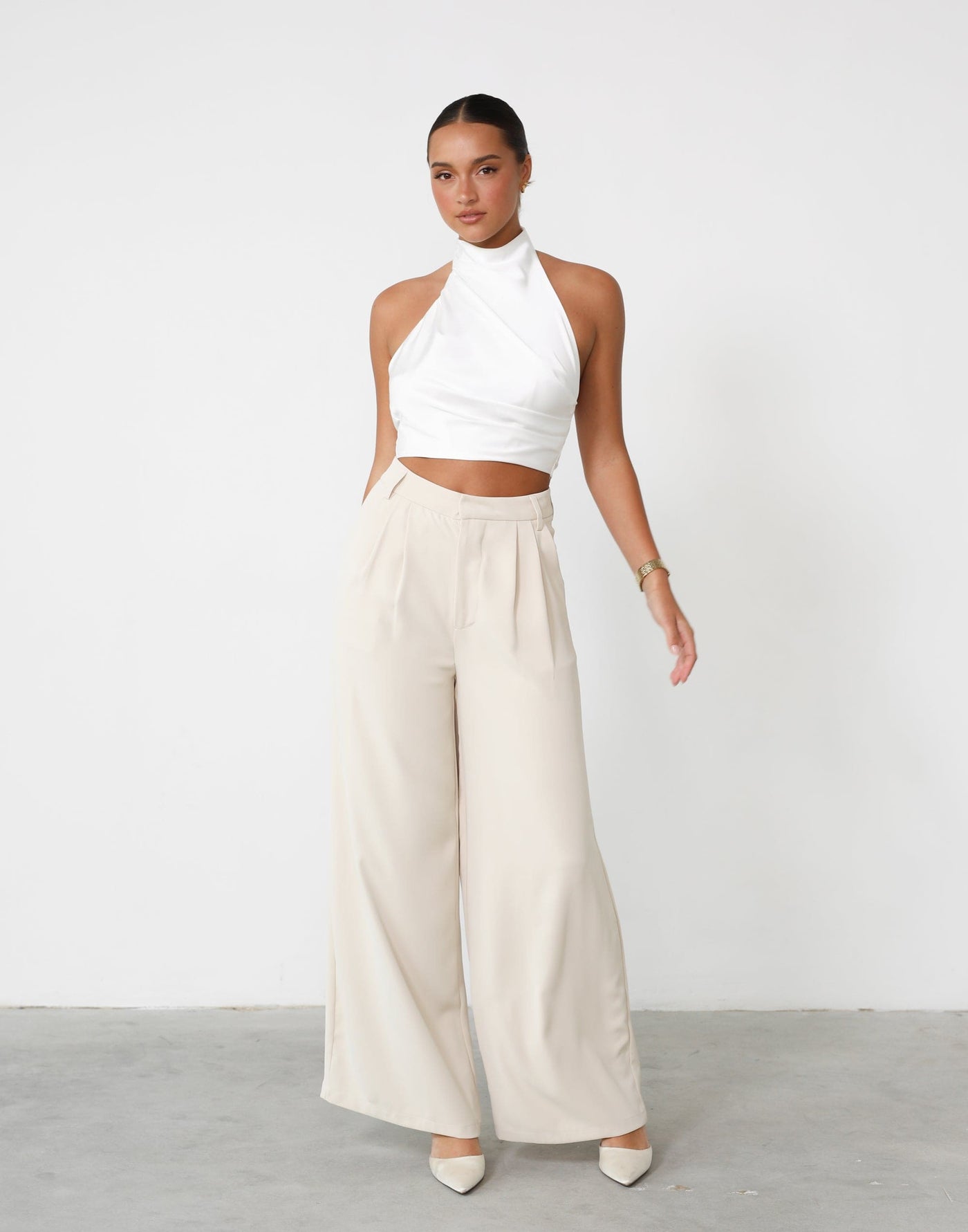 Chicago Pants (Oat) - High Rise Tailored Wide Leg Pants - Women's Pants - Charcoal Clothing
