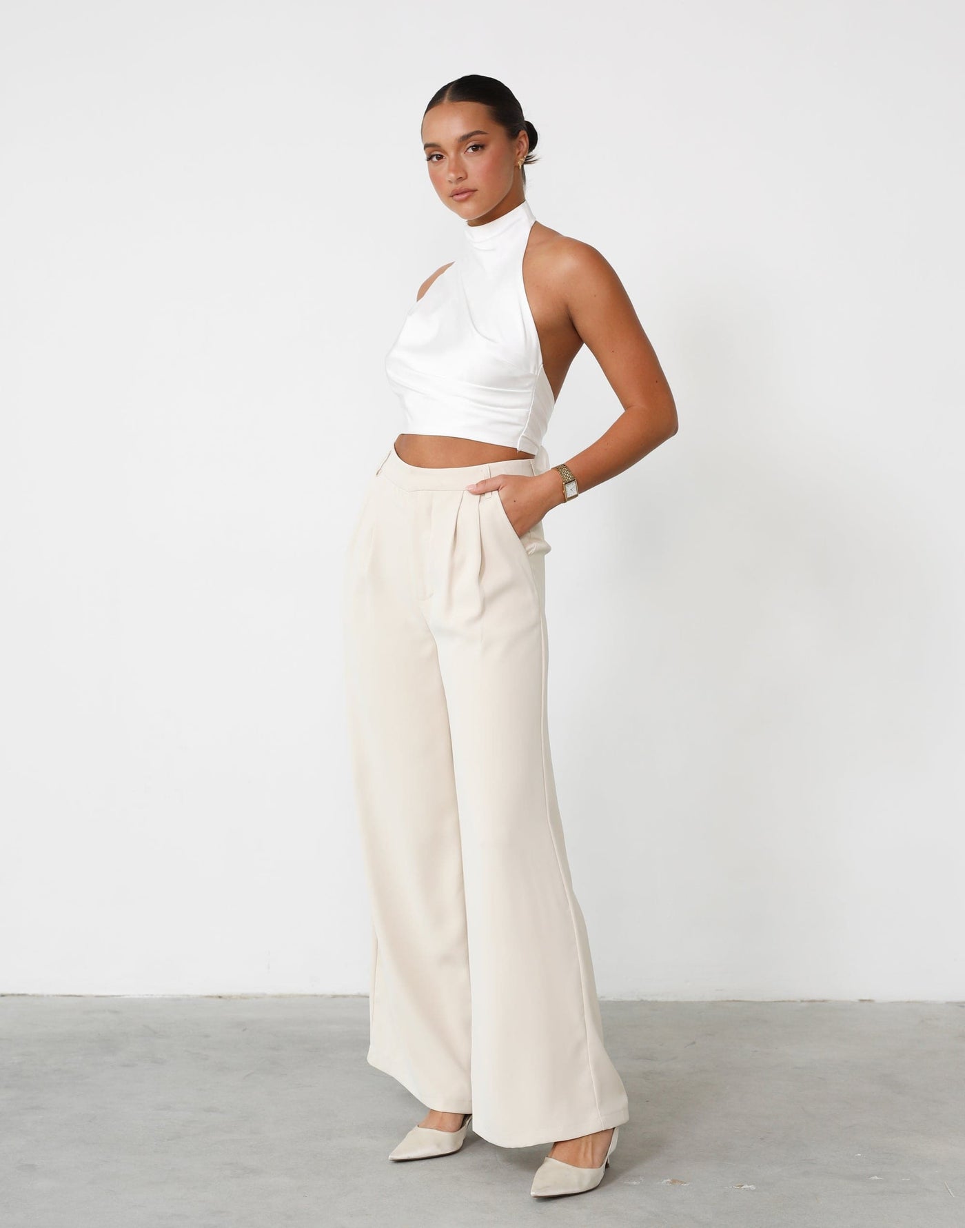 Chicago Pants (Oat) - High Rise Tailored Wide Leg Pants - Women's Pants - Charcoal Clothing