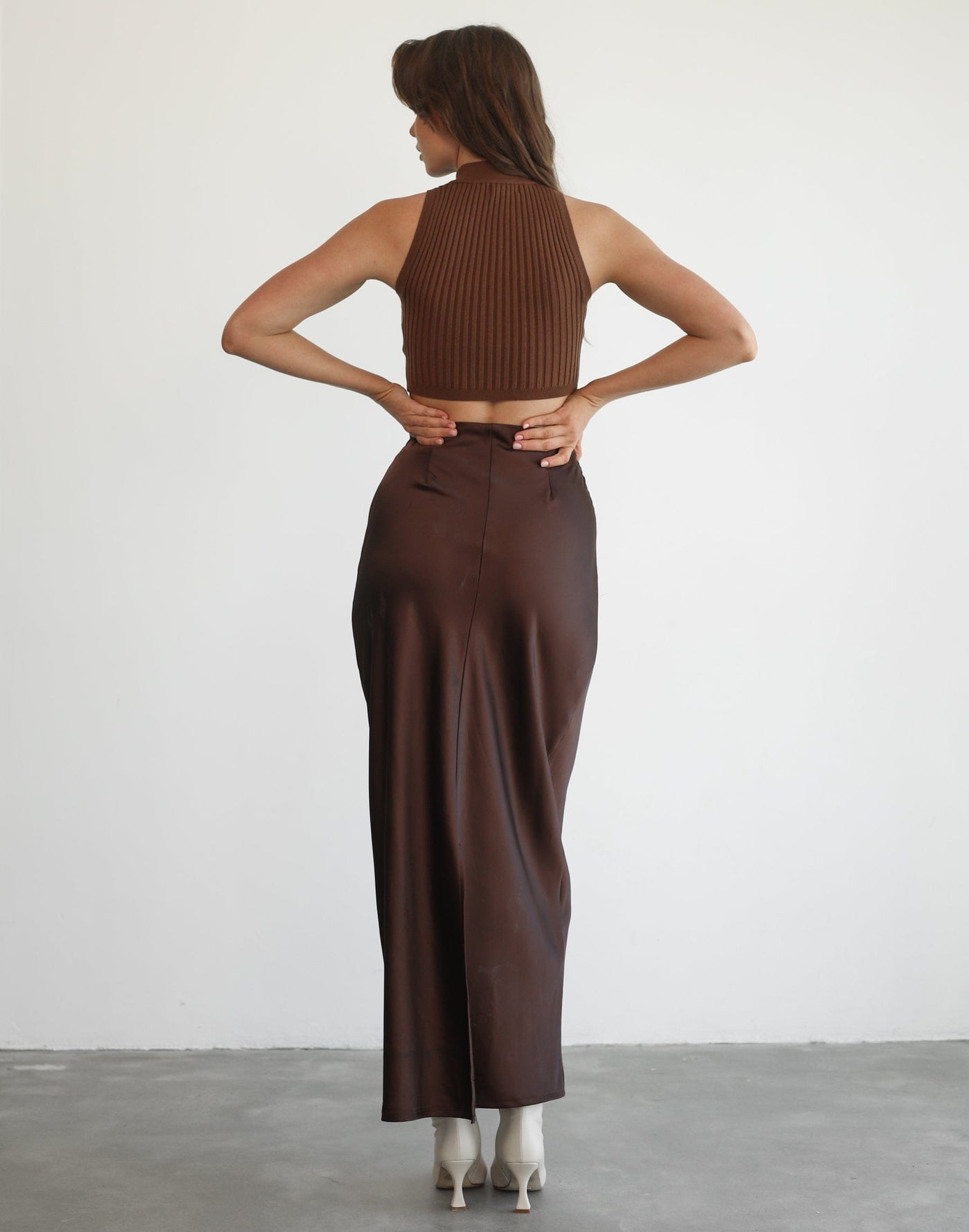 Cassie Tank Top (Brown) - Brown Ribbed Top - Women's Top - Charcoal Clothing