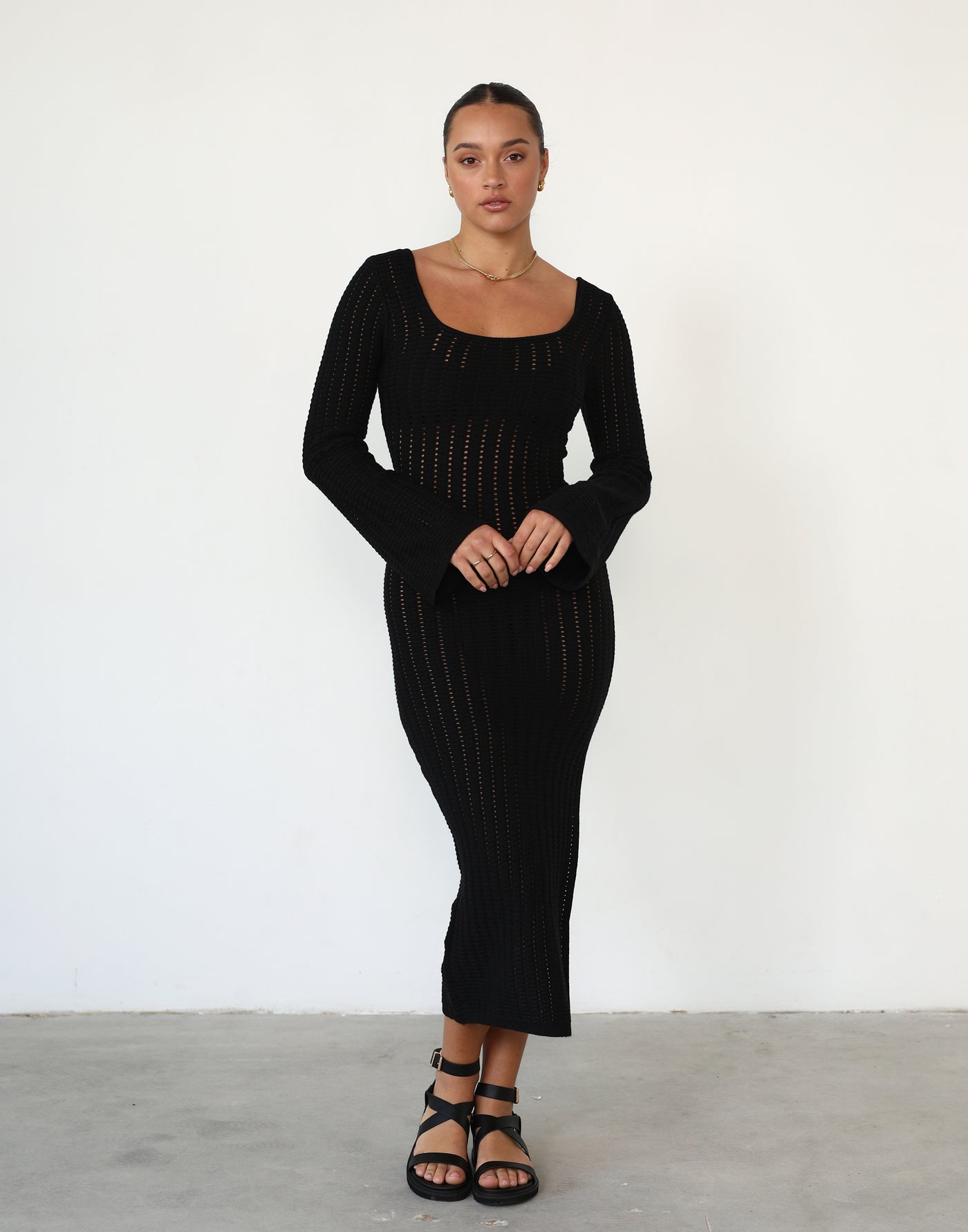 Tana Long Sleeve Maxi Dress (Black) - Black Long Sleeve Maxi Dress - Women's Dress - Charcoal Clothing