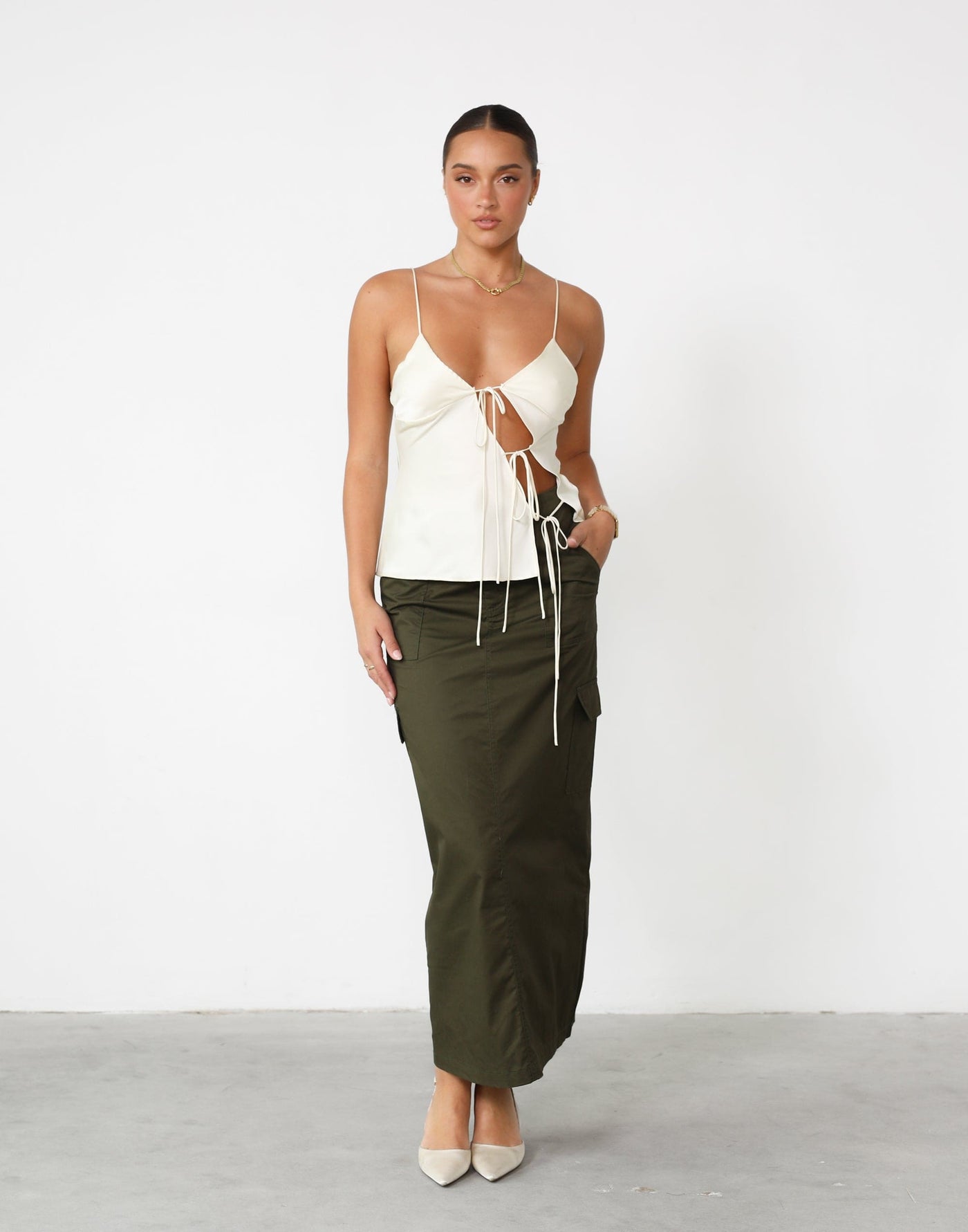 Deena Maxi Skirt (Burnt Olive) - Cargo Maxi Skirt - Women's Skirt - Charcoal Clothing