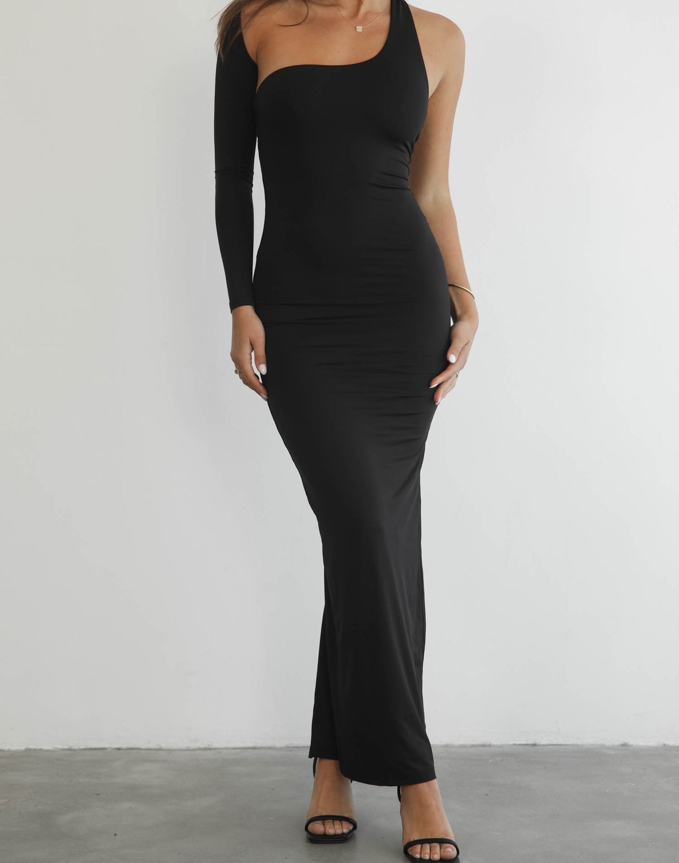 Ryleigh Maxi Dress (Black) - One Sleeve Maxi Dress - Women's Dress - Charcoal Clothing
