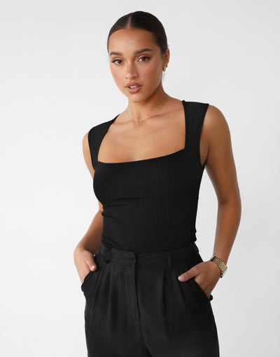 Avi Top (Black) - Black Thick Strap Straight Neckline Top - Women's Top - Charcoal Clothing