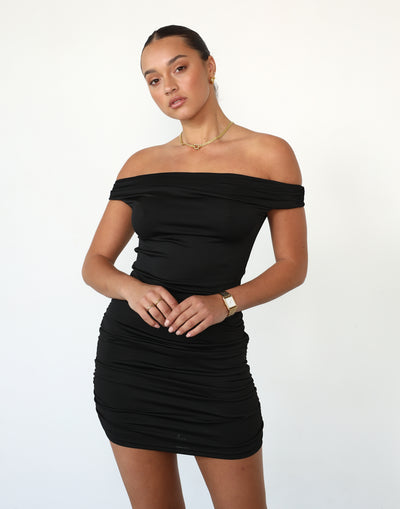 Avery Mini Dress (Black) - Asymmetrical Off Shoulder Dress - Women's Dress - Charcoal Clothing