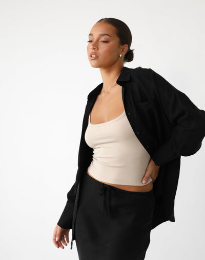 Ranna Long Sleeve Shirt (Black) | Natural Fibres Button Up Shirt - Women's Top - Charcoal Clothing