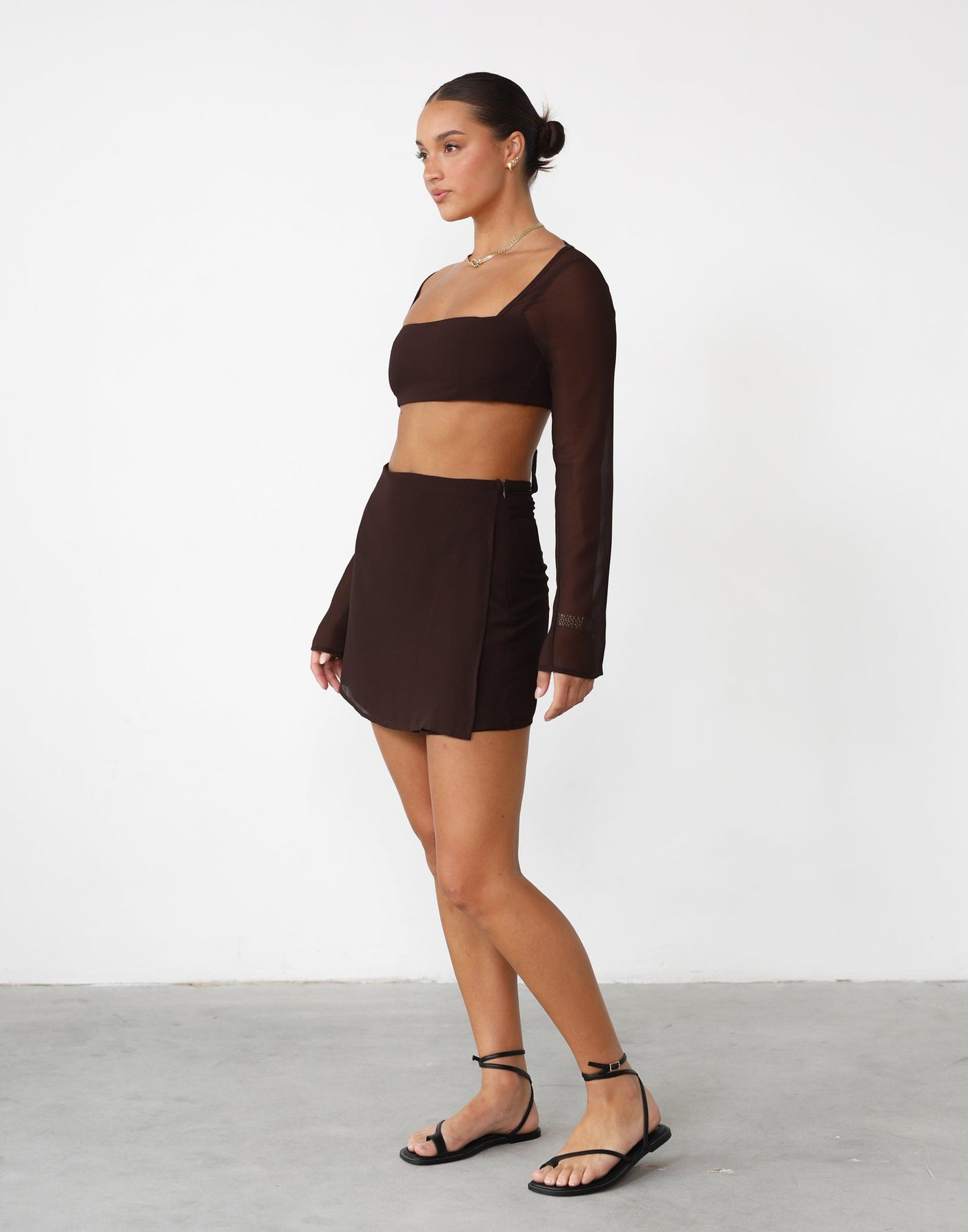 Abby Mini Skirt (Cocoa) - High Waisted Flare Mini Skirt - Women's Skirt - Charcoal Clothing