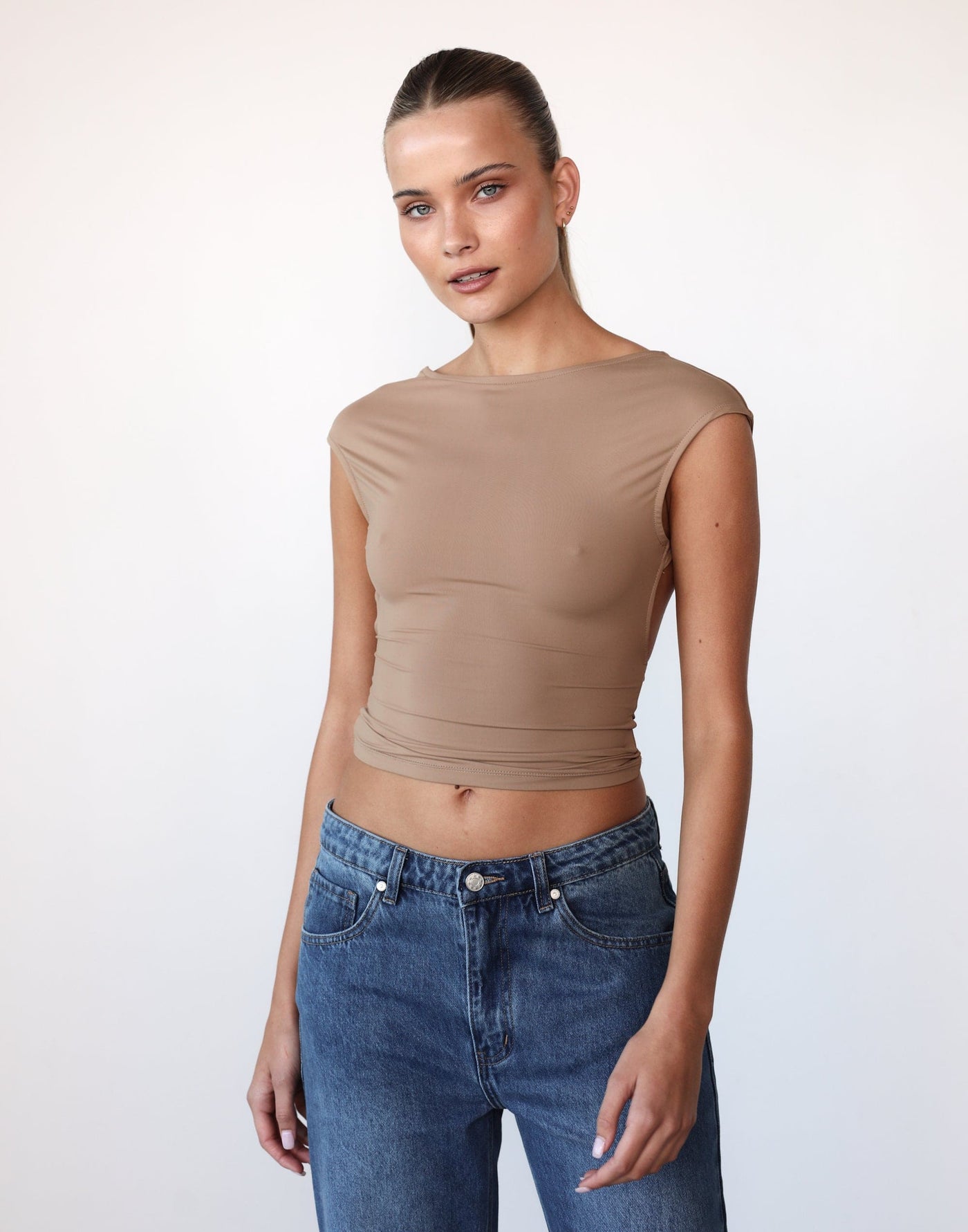 Uno Tie Top (Taupe) - Backless Tie Up Back Top - Women's Top - Charcoal Clothing